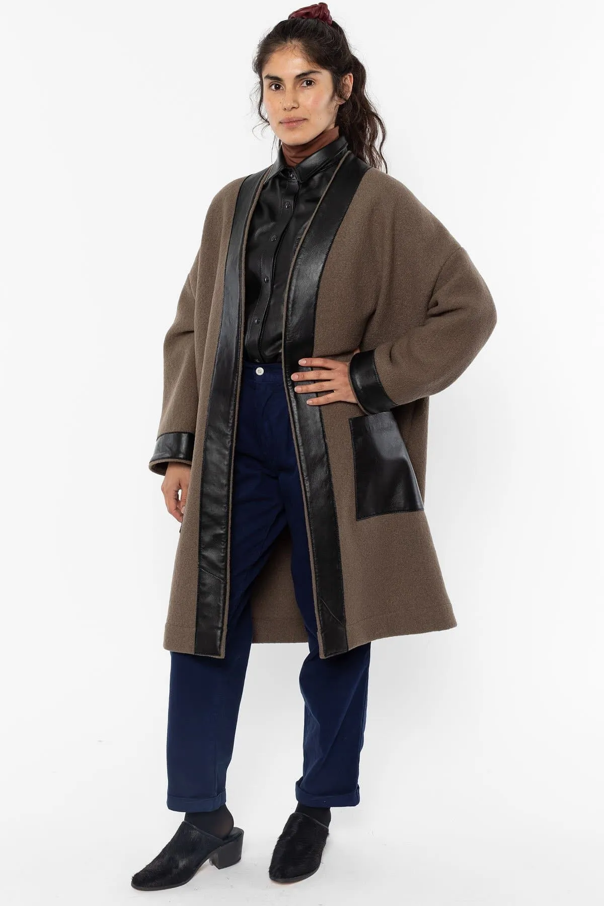 RWL100 - Wool Coat with Leather Trim