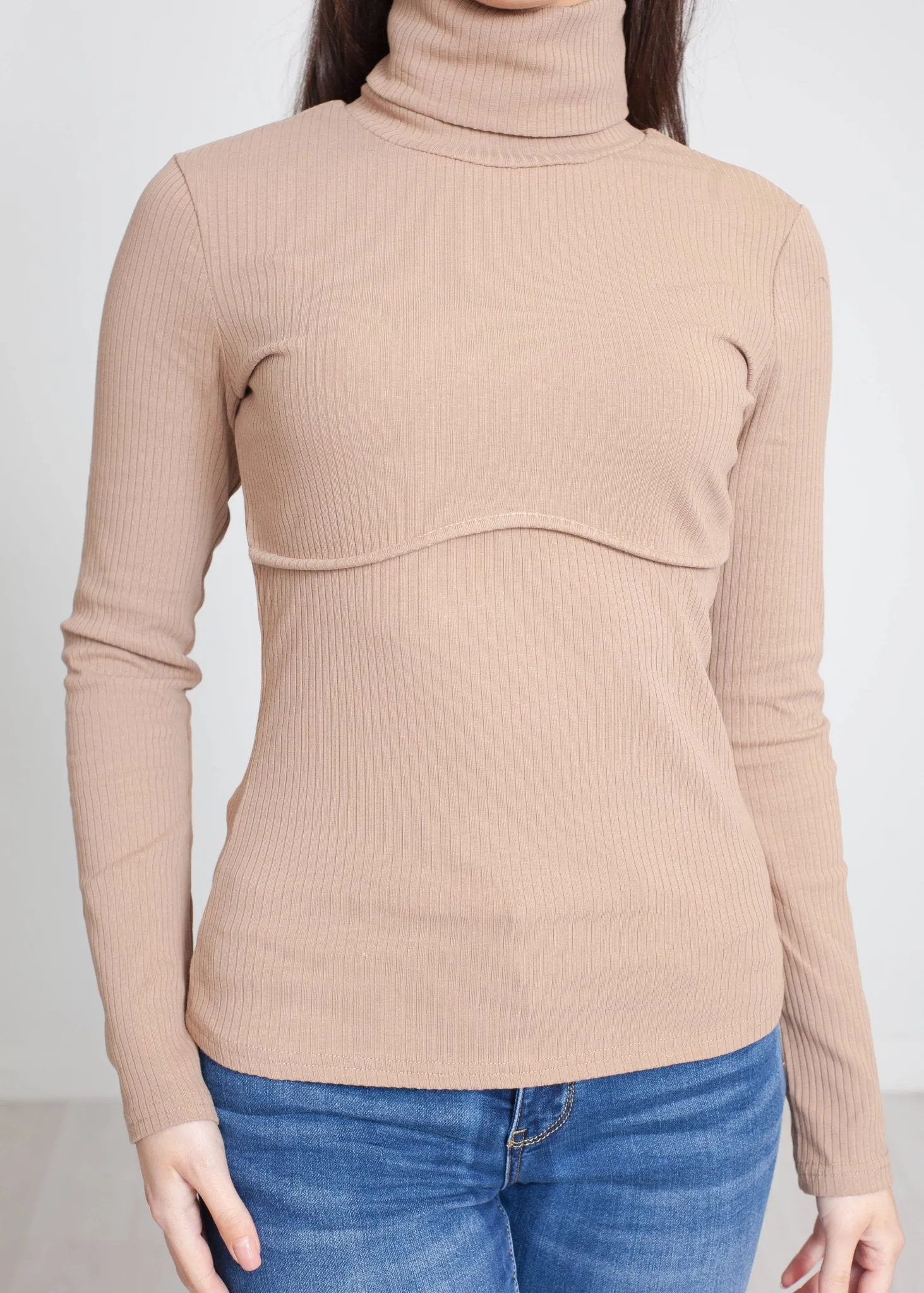 Scarlet Ribbed Polo Neck In Tan