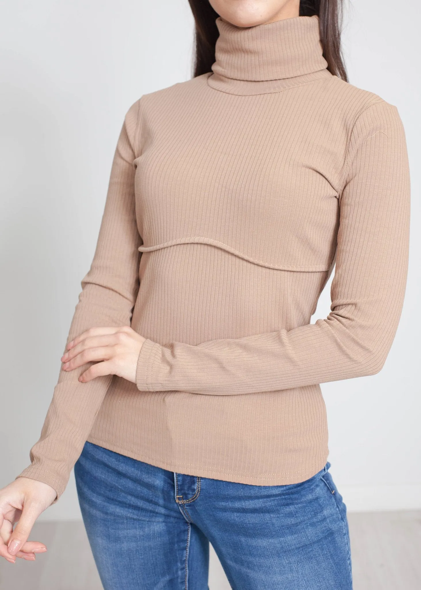 Scarlet Ribbed Polo Neck In Tan