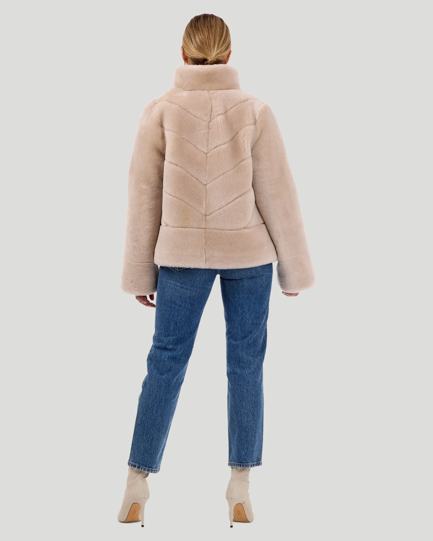 Select Shearling Lamb Chevron Jacket with Horizontal Bottom