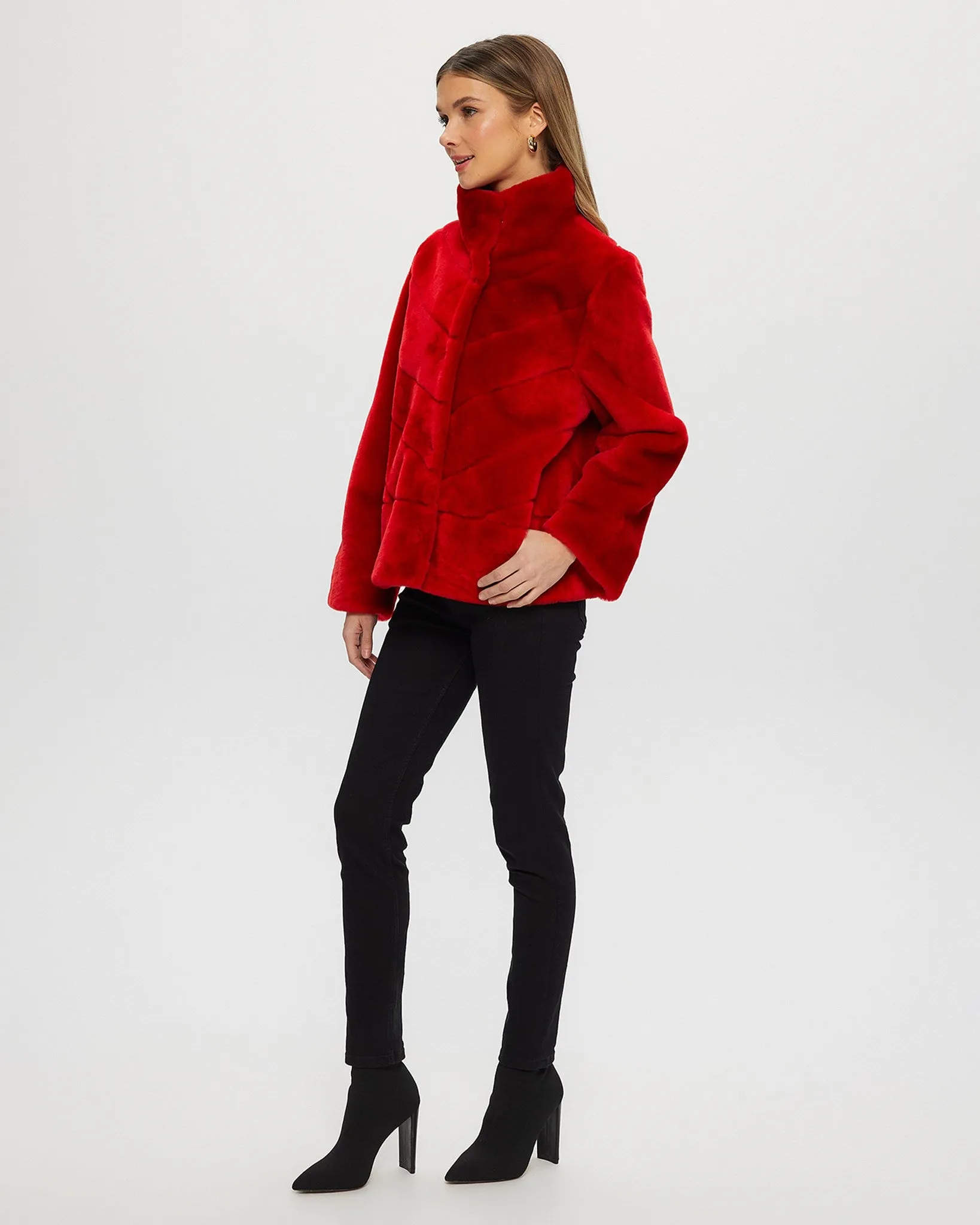 Select Shearling Lamb Chevron Jacket with Horizontal Bottom