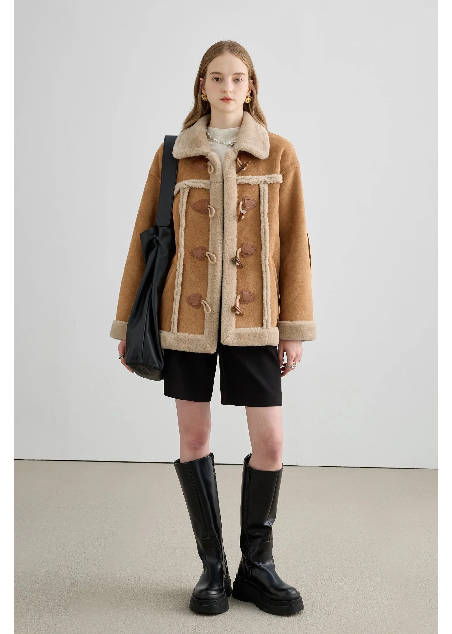 Shearling Trim Toggle Coat