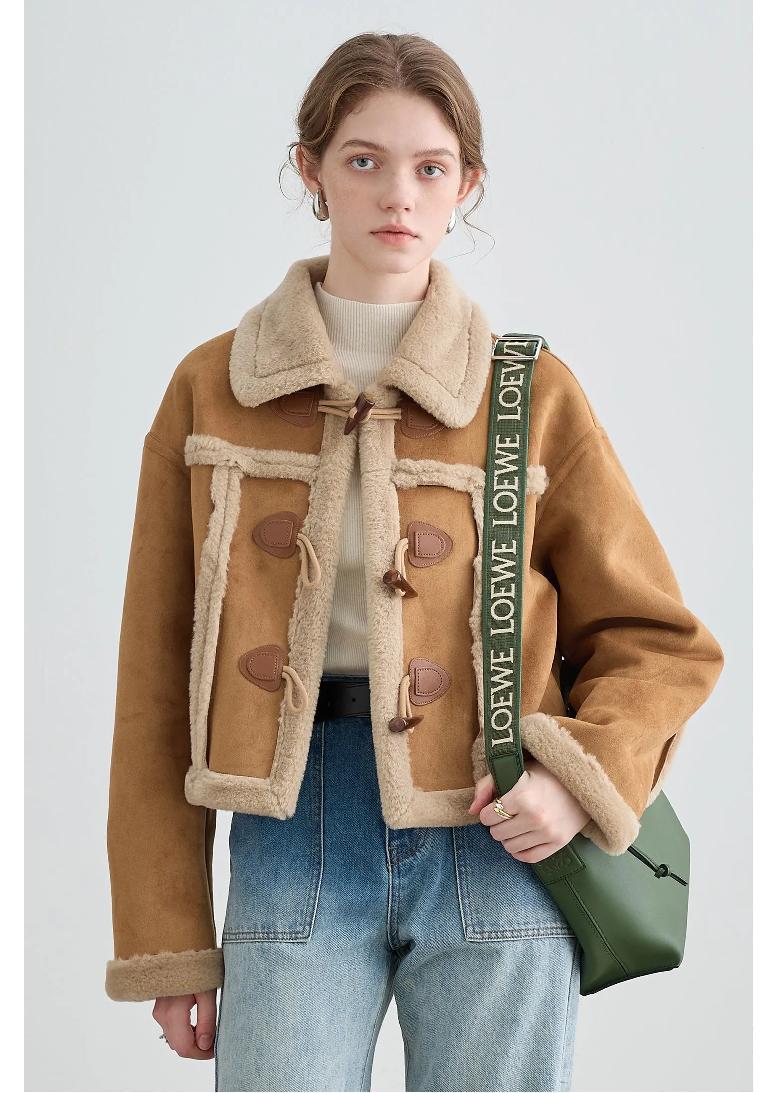 Shearling Trim Toggle Coat