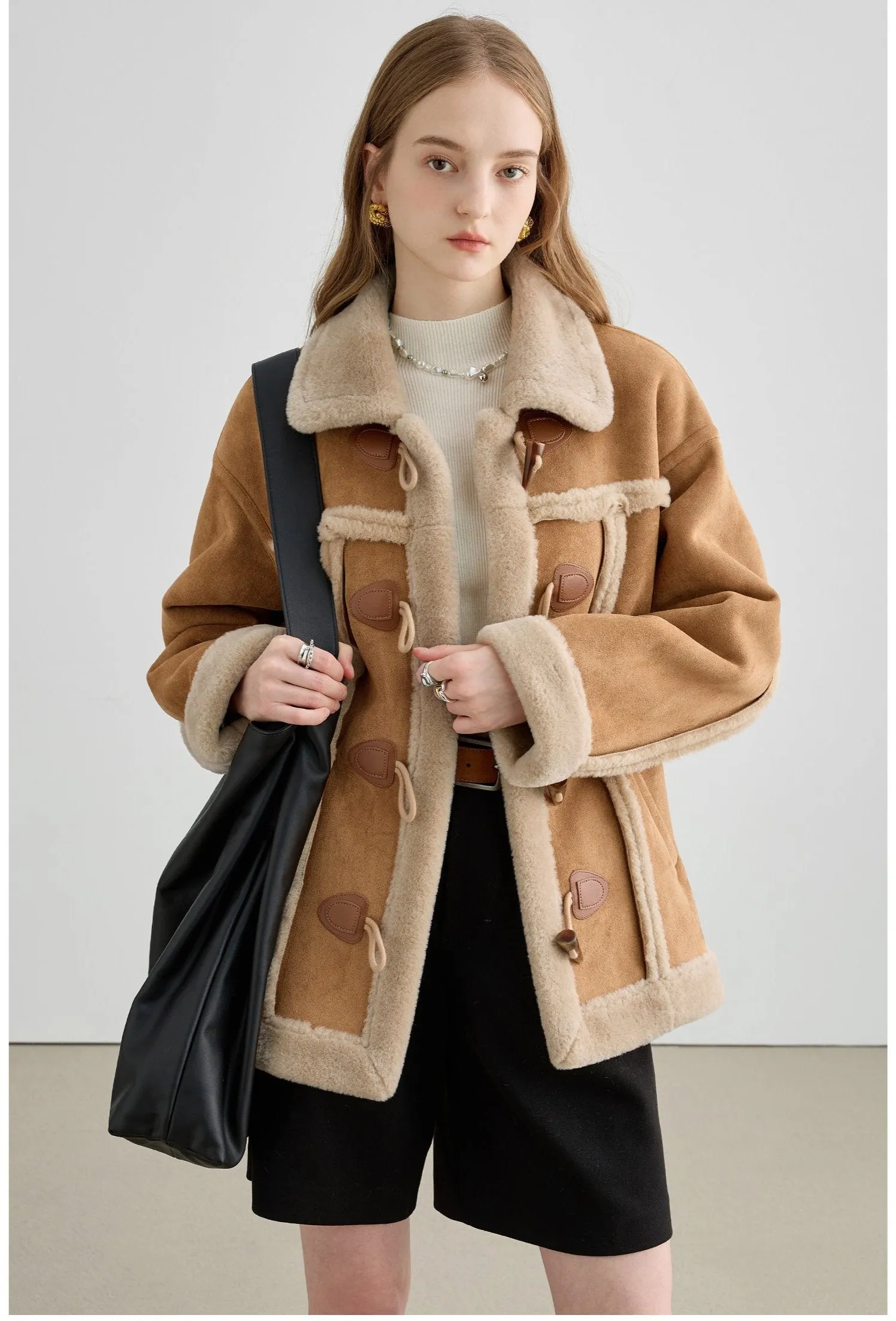 Shearling Trim Toggle Coat