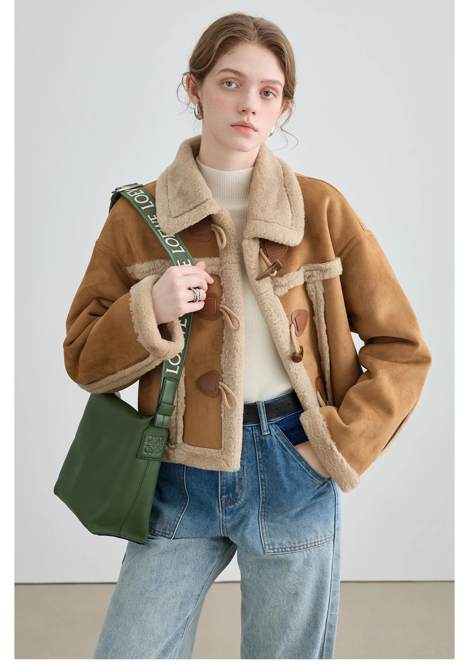 Shearling Trim Toggle Coat