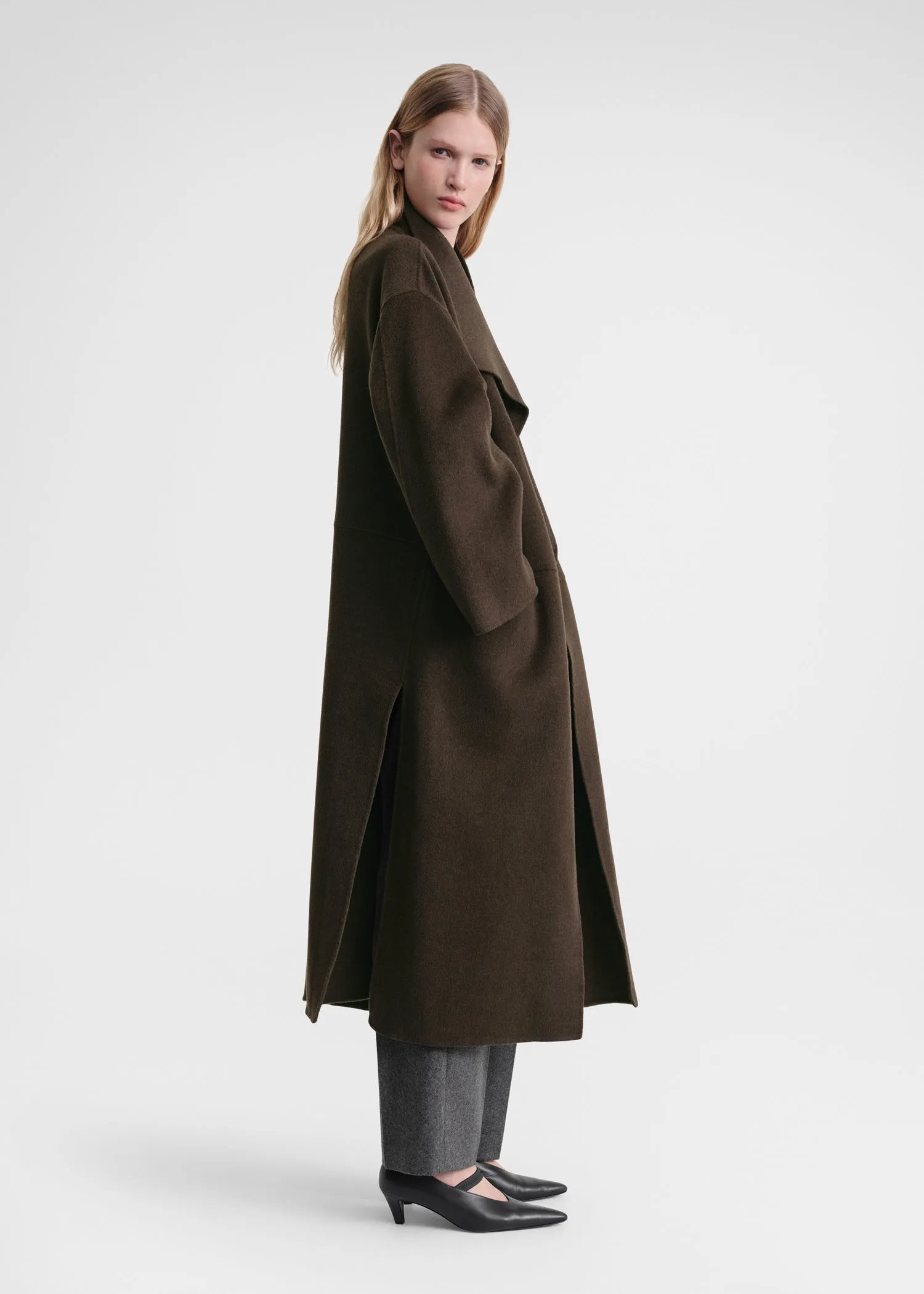 Signature wool cashmere coat chocolate melange