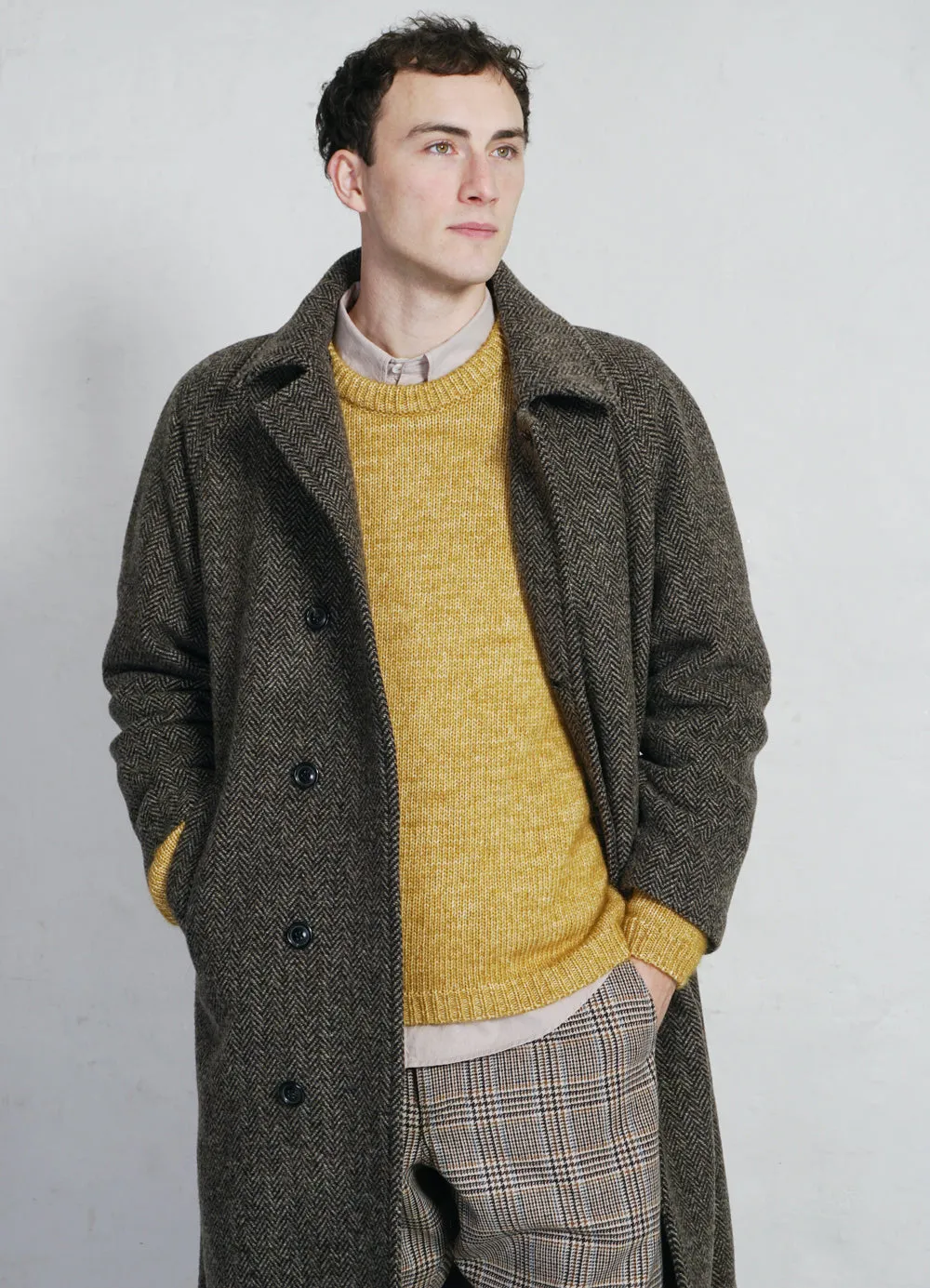 SIGURD | Long Lined Wool Coat | Brown Tweed