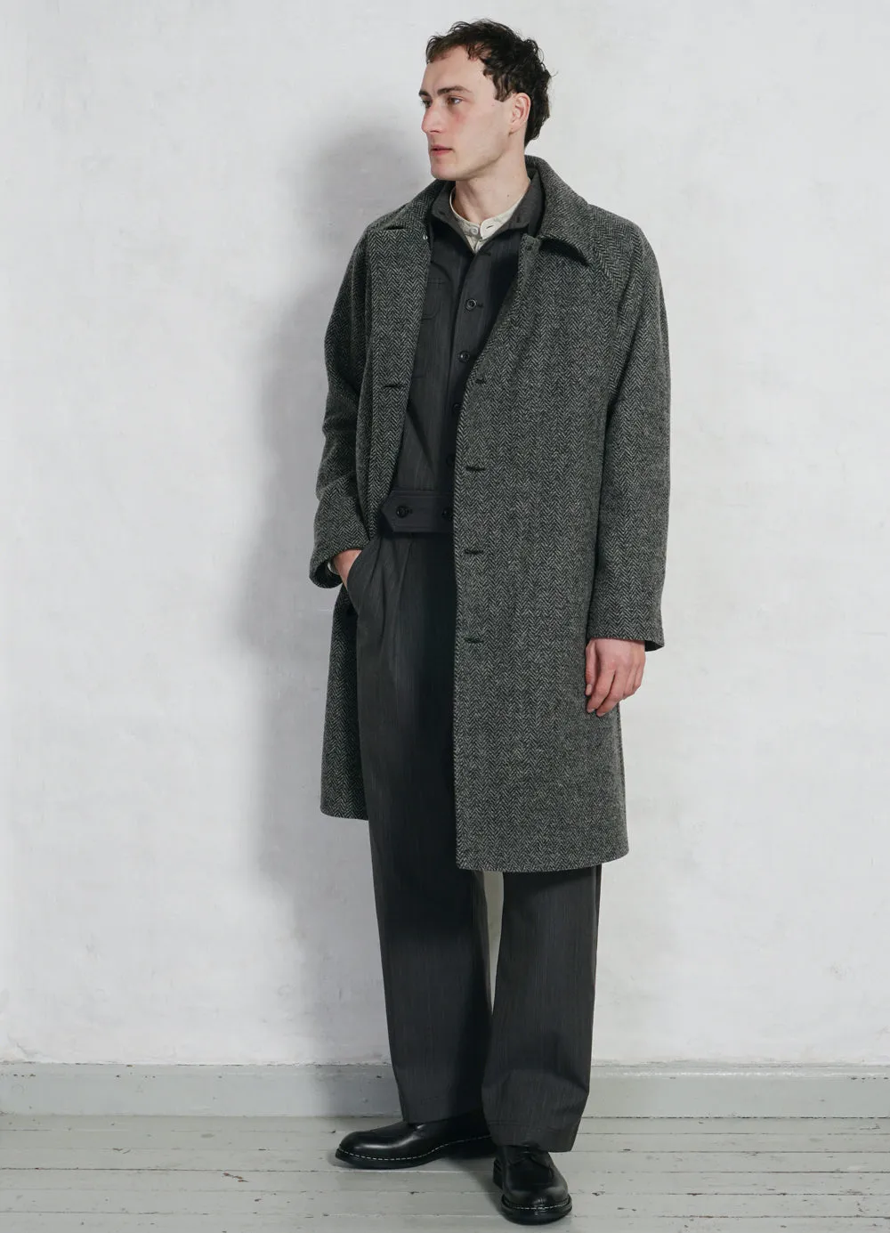 SIGURD Wool Lined Long Coat | Grey Tweed