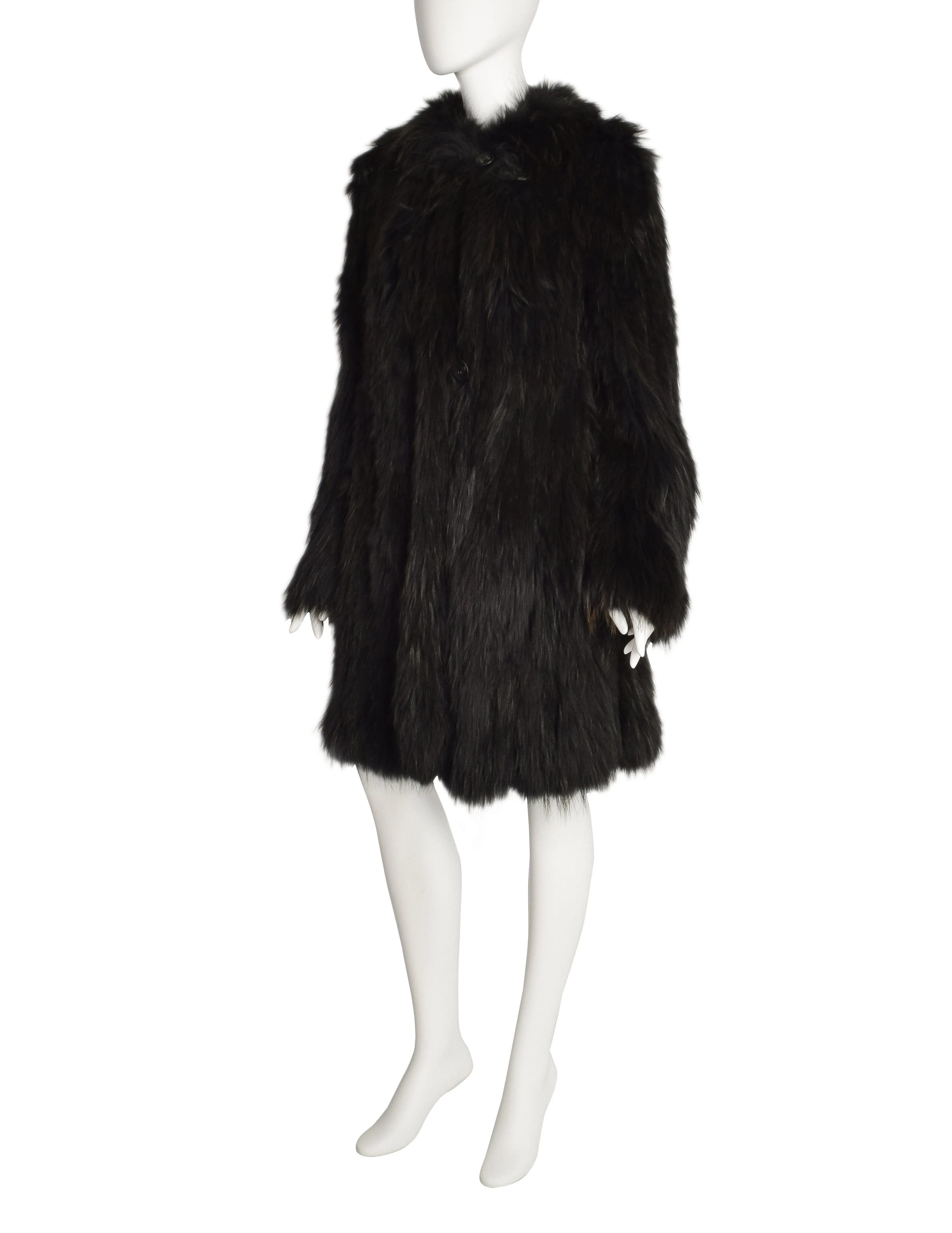 Sonia Rykiel Vintage Black Silver Fox Fur Knit Coat