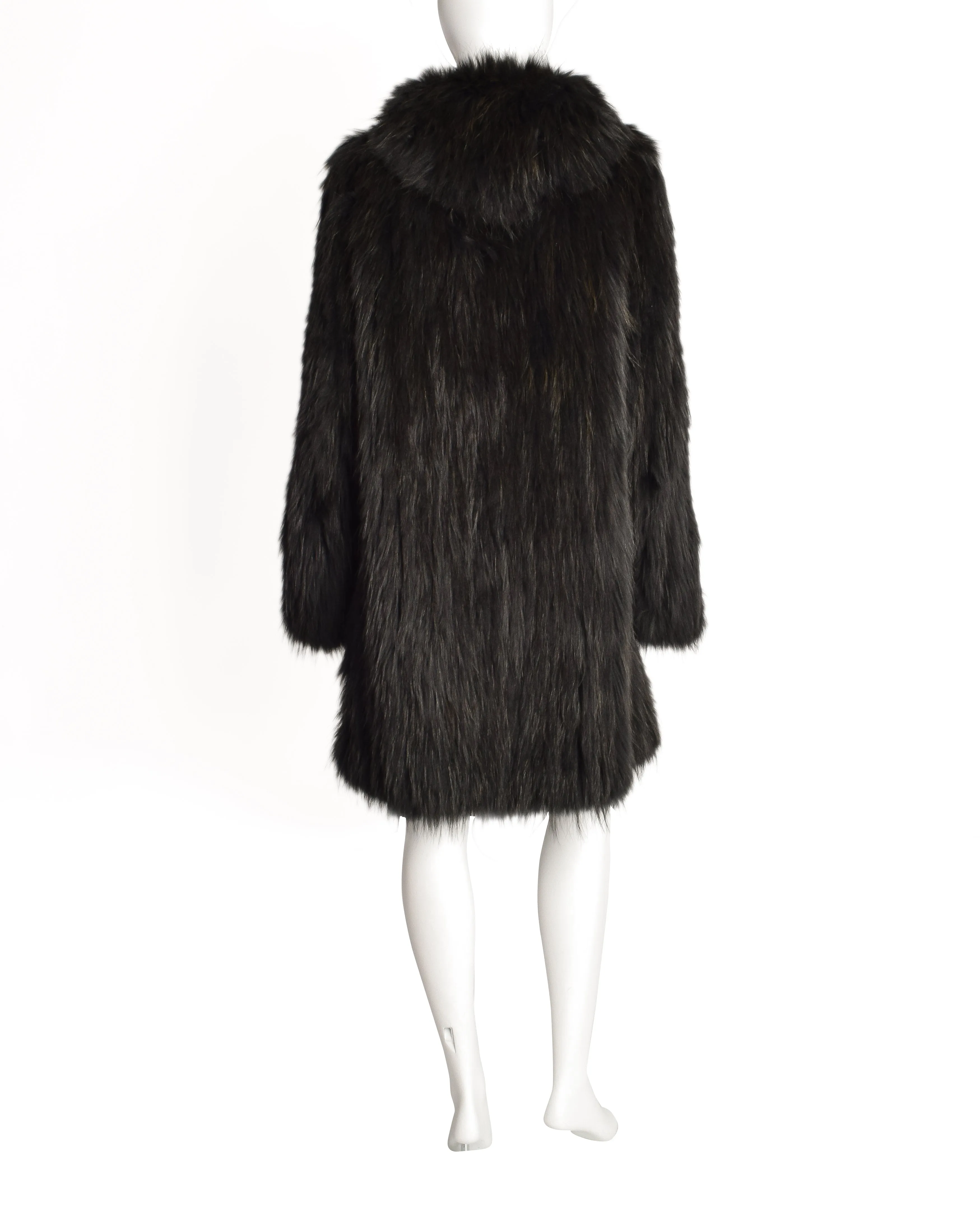 Sonia Rykiel Vintage Black Silver Fox Fur Knit Coat