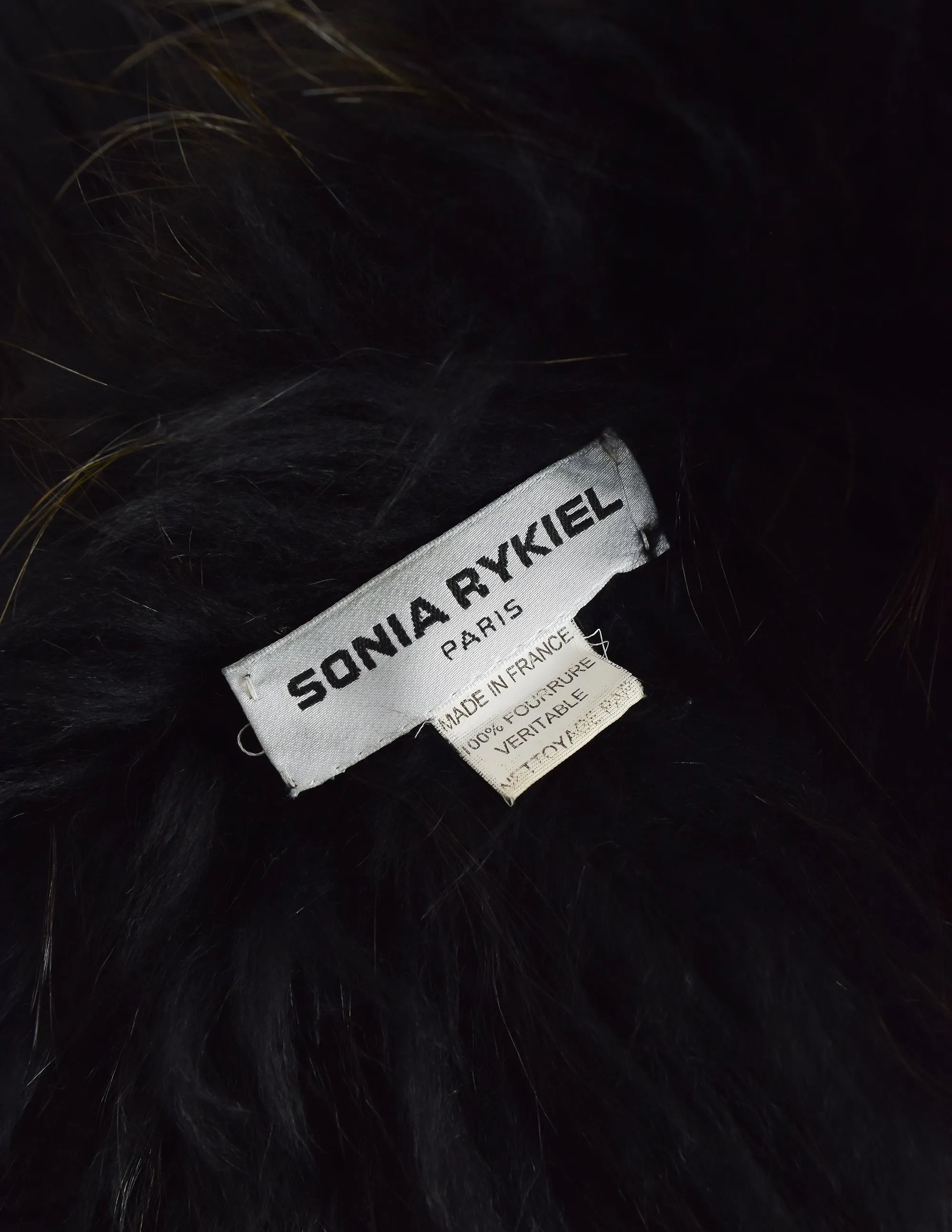 Sonia Rykiel Vintage Black Silver Fox Fur Knit Coat