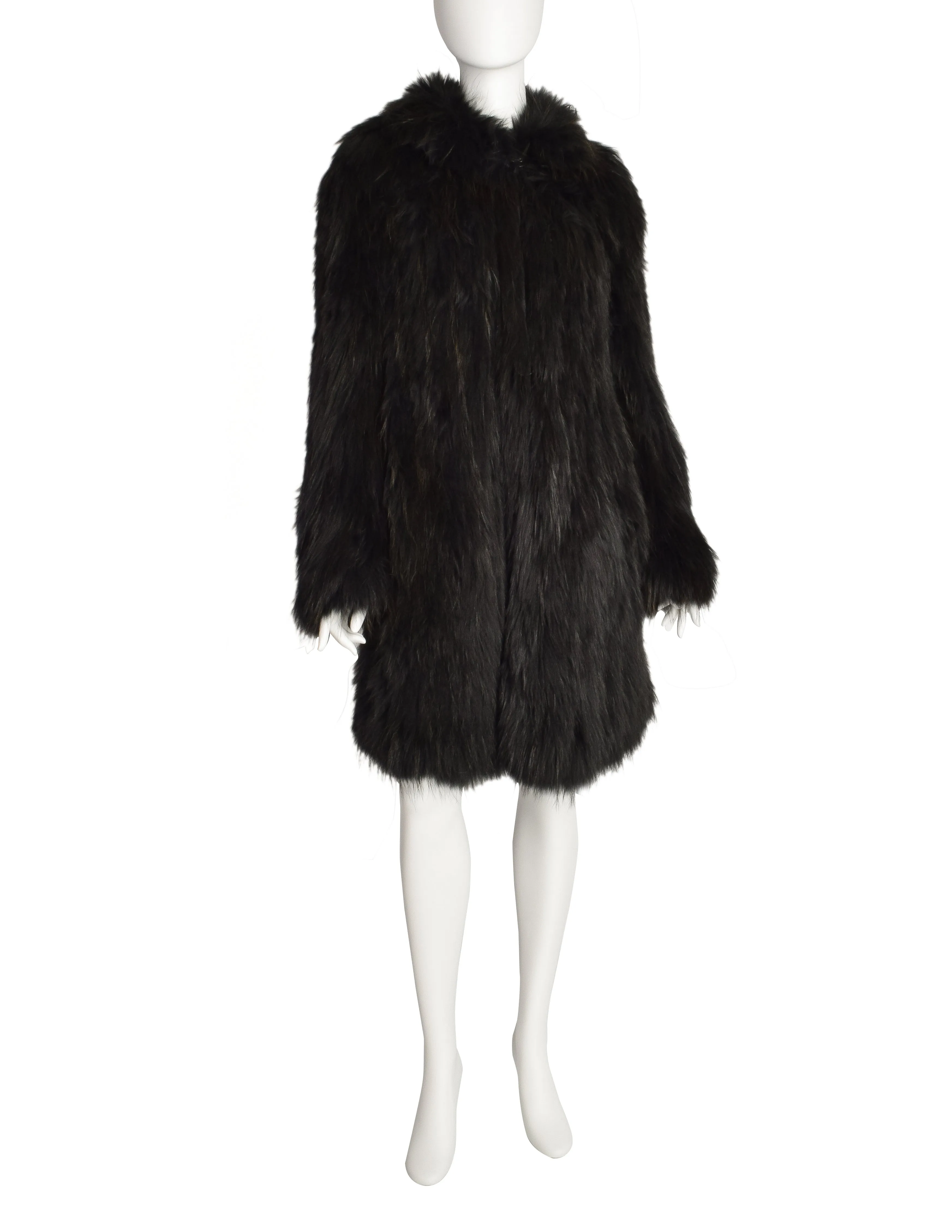 Sonia Rykiel Vintage Black Silver Fox Fur Knit Coat