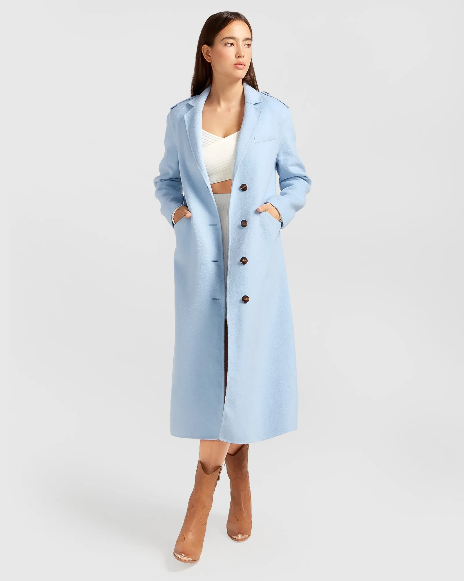 Tainted Love Longline Coat - Sky Blue