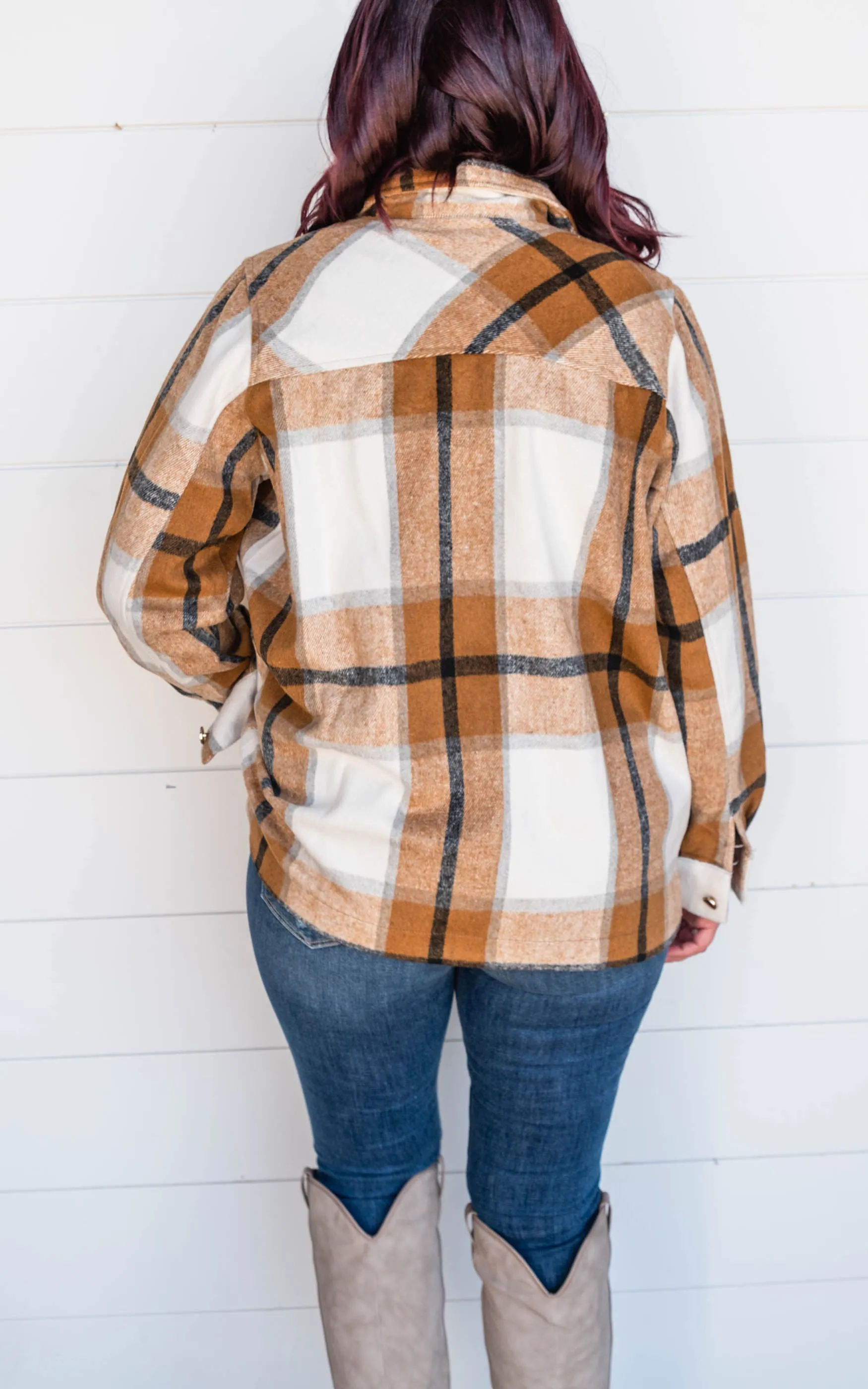 The Elizabeth Plaid Overized Shacket ((Camel)) - Final Sale