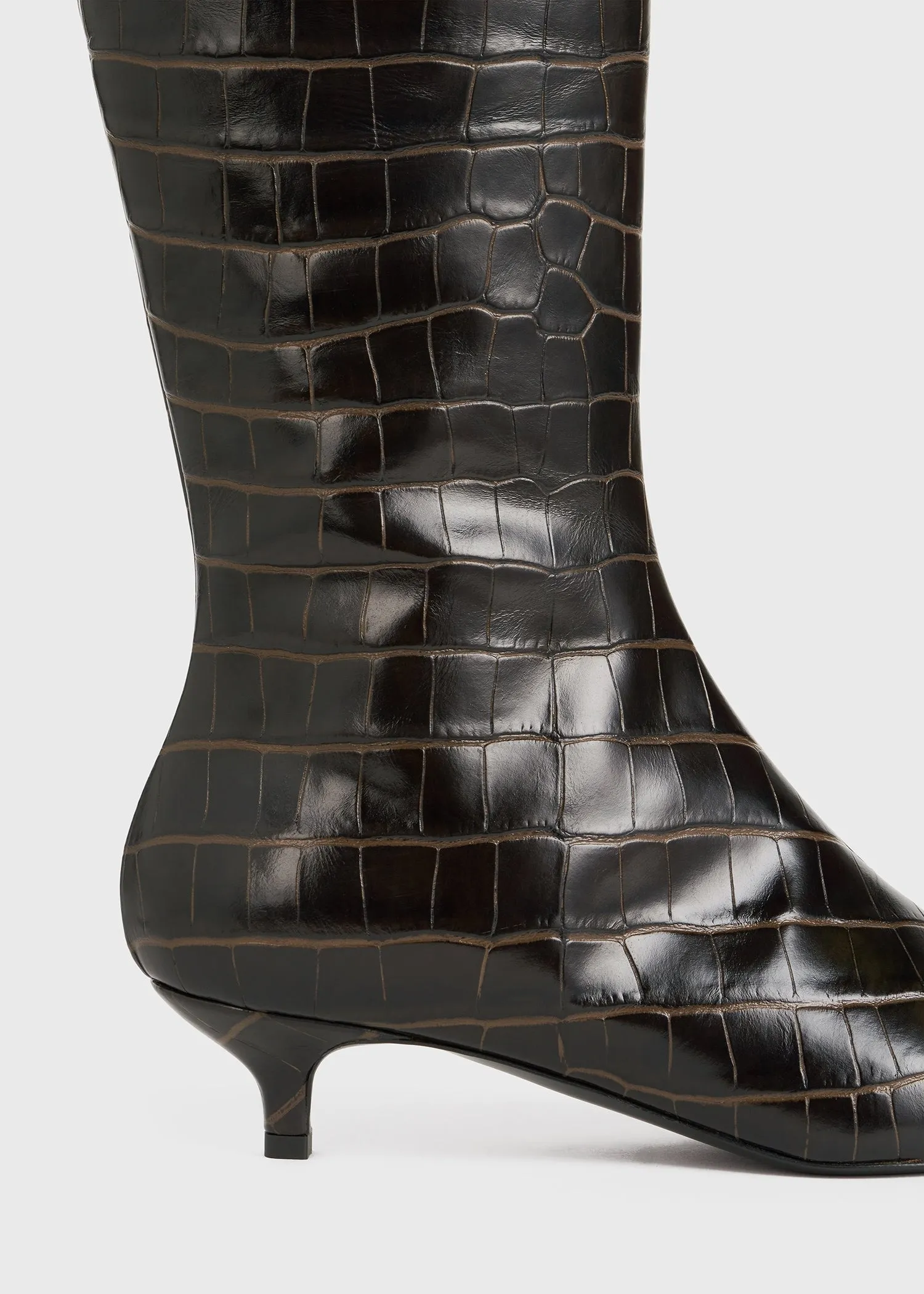 The Slim Knee-High Boot dark brown croco