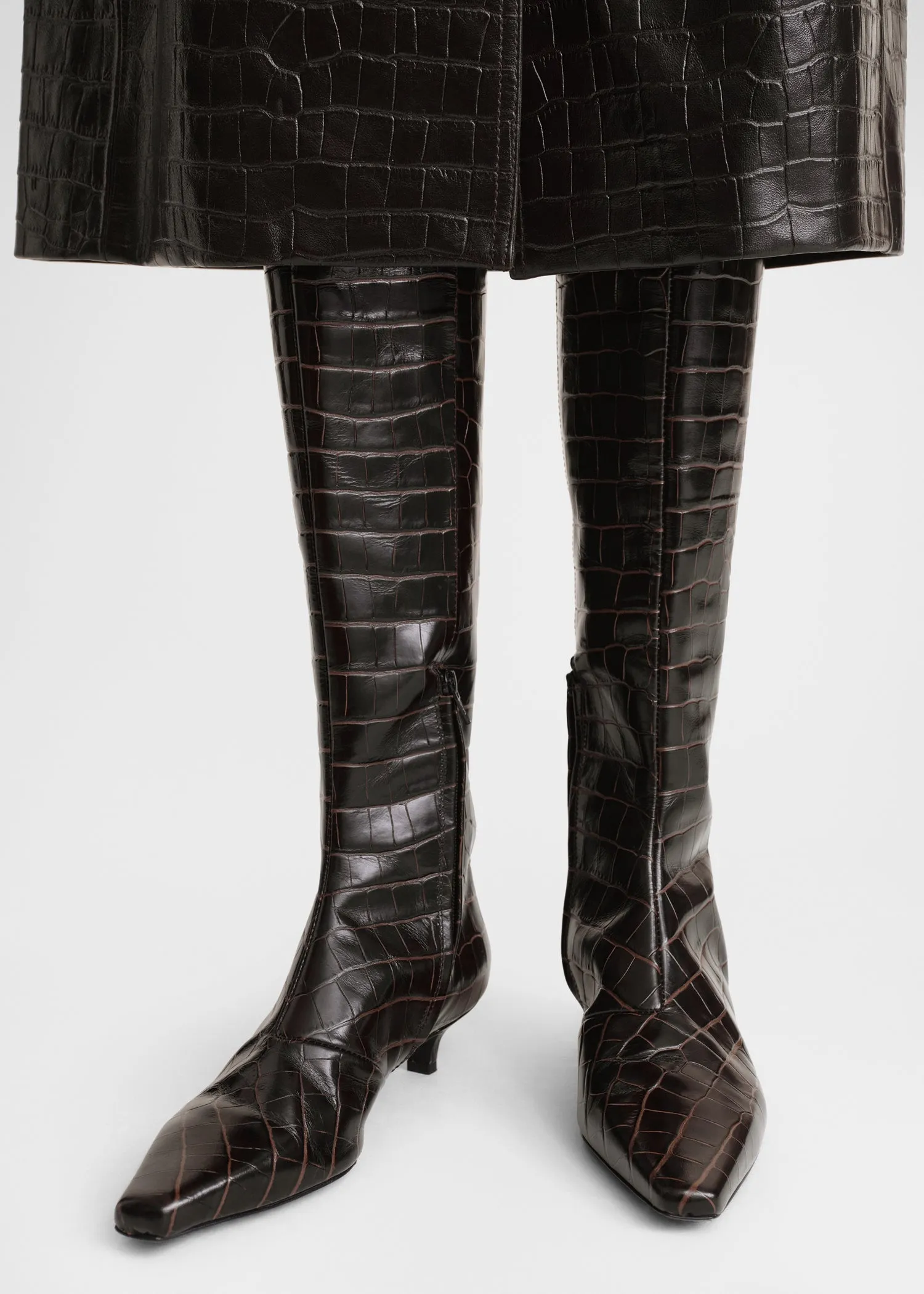 The Slim Knee-High Boot dark brown croco