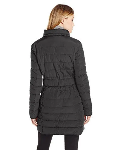 Tommy Hilfiger Women's Long Belted Down Alternative Coat with Fur Trim Hood, Black, Medium