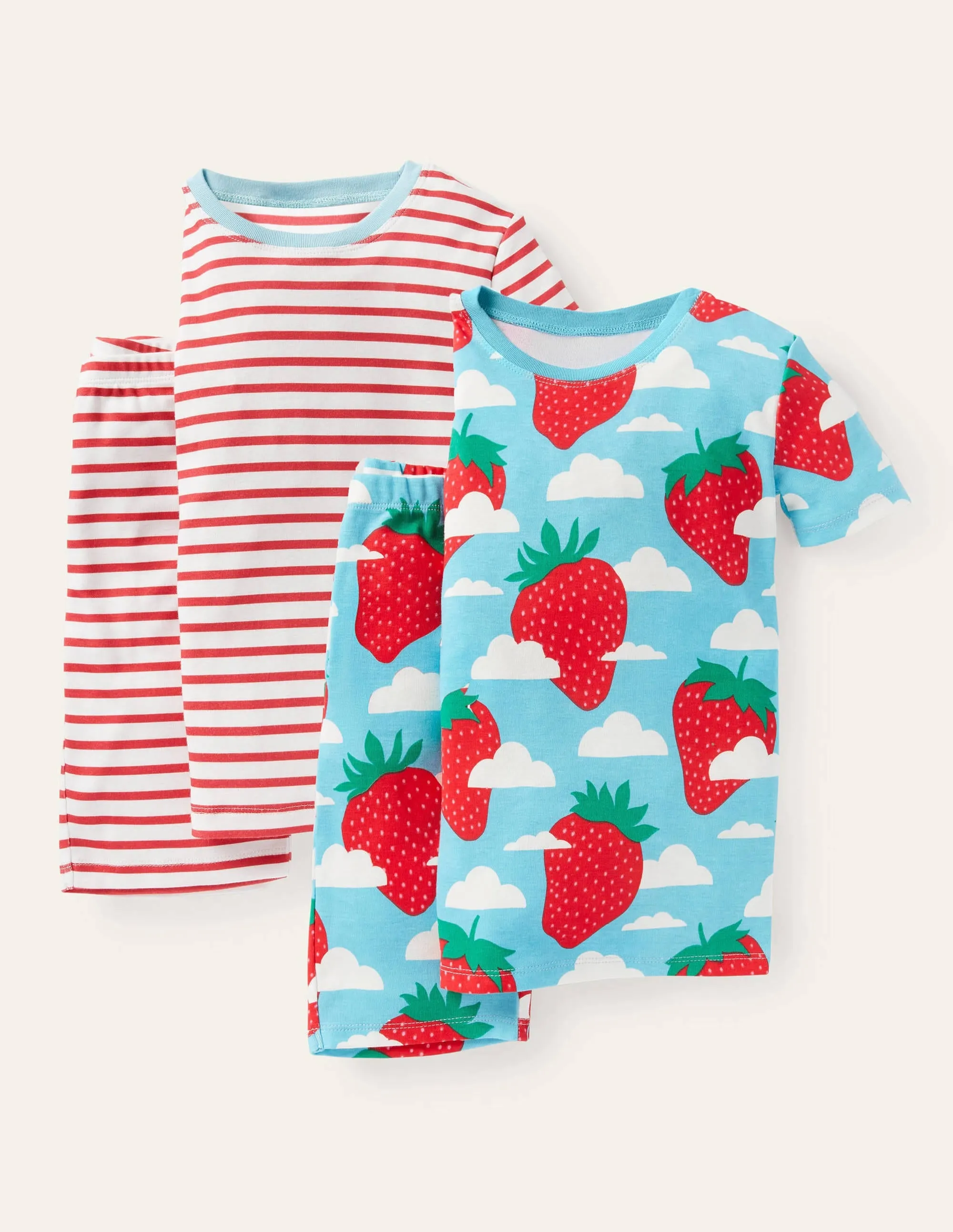 Twin Pack Snug Short Pyjamas-Aqua Blue Strawberry Sky