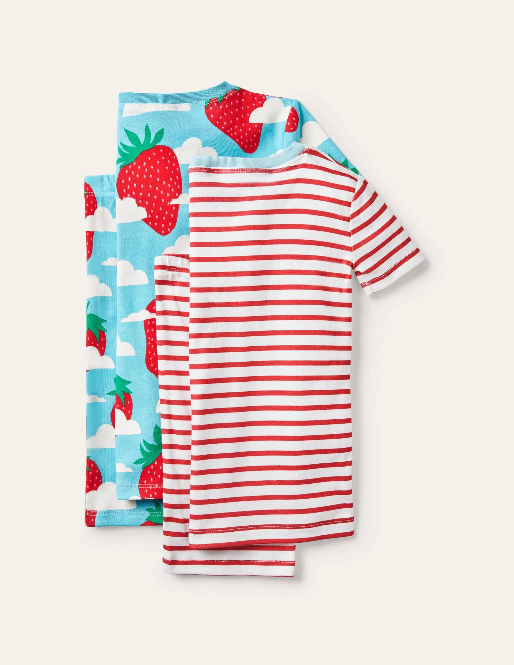 Twin Pack Snug Short Pyjamas-Aqua Blue Strawberry Sky