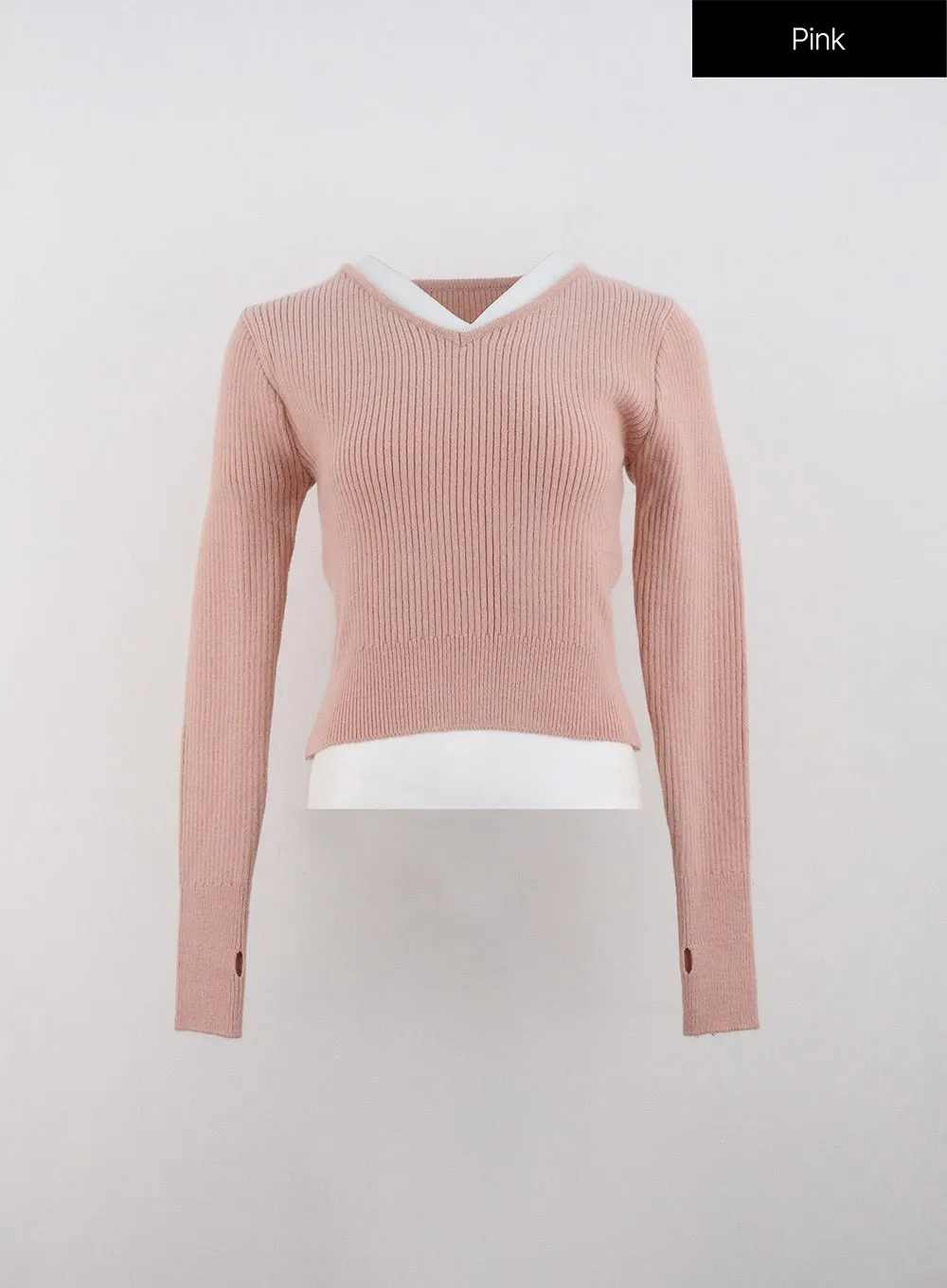 V-Neck Knit Crop Sweater ON330