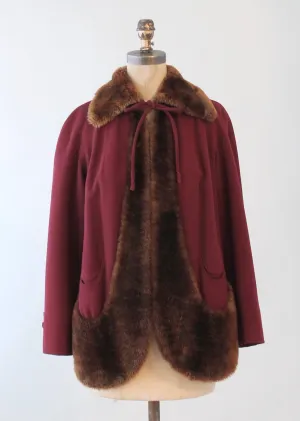 Vintage 1940s Printzess Swing Coat with Faux Fur