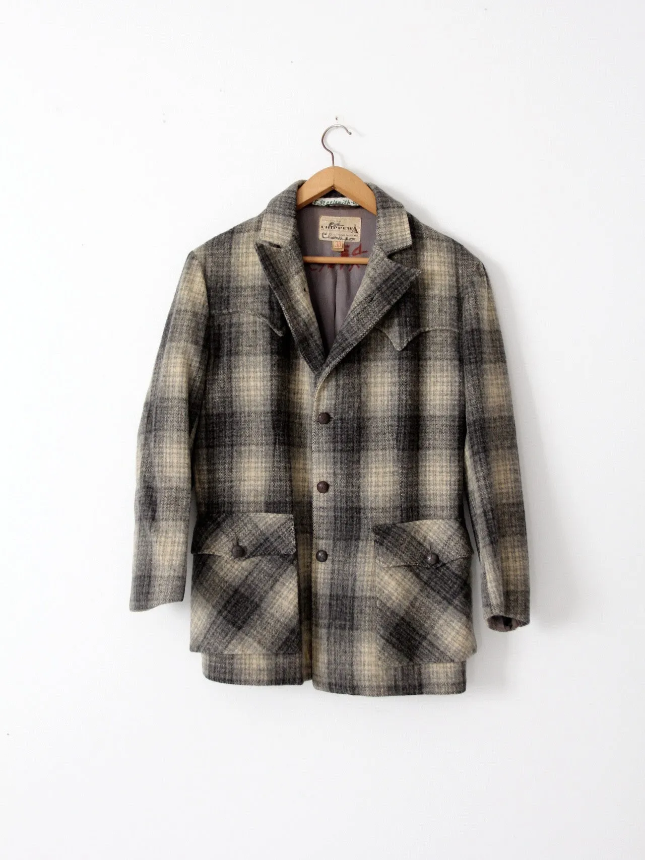 vintage 1950s Chippewa Falls Woolen Mills plaid wool coat