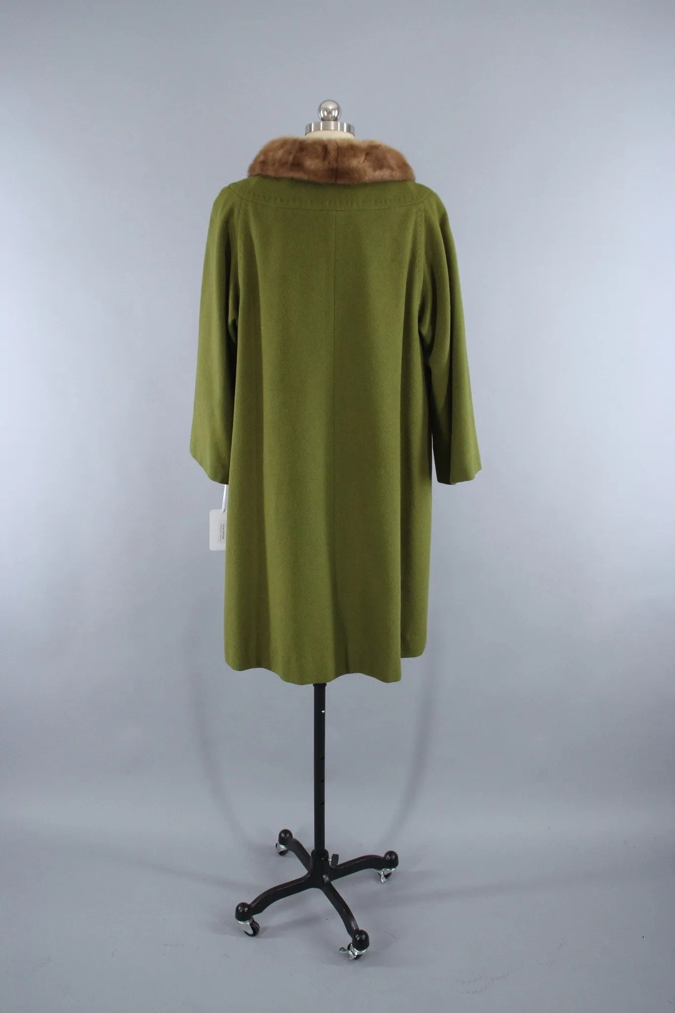 Vintage 1960s Cashmere Coat in Olive Army Green with Fur Collar