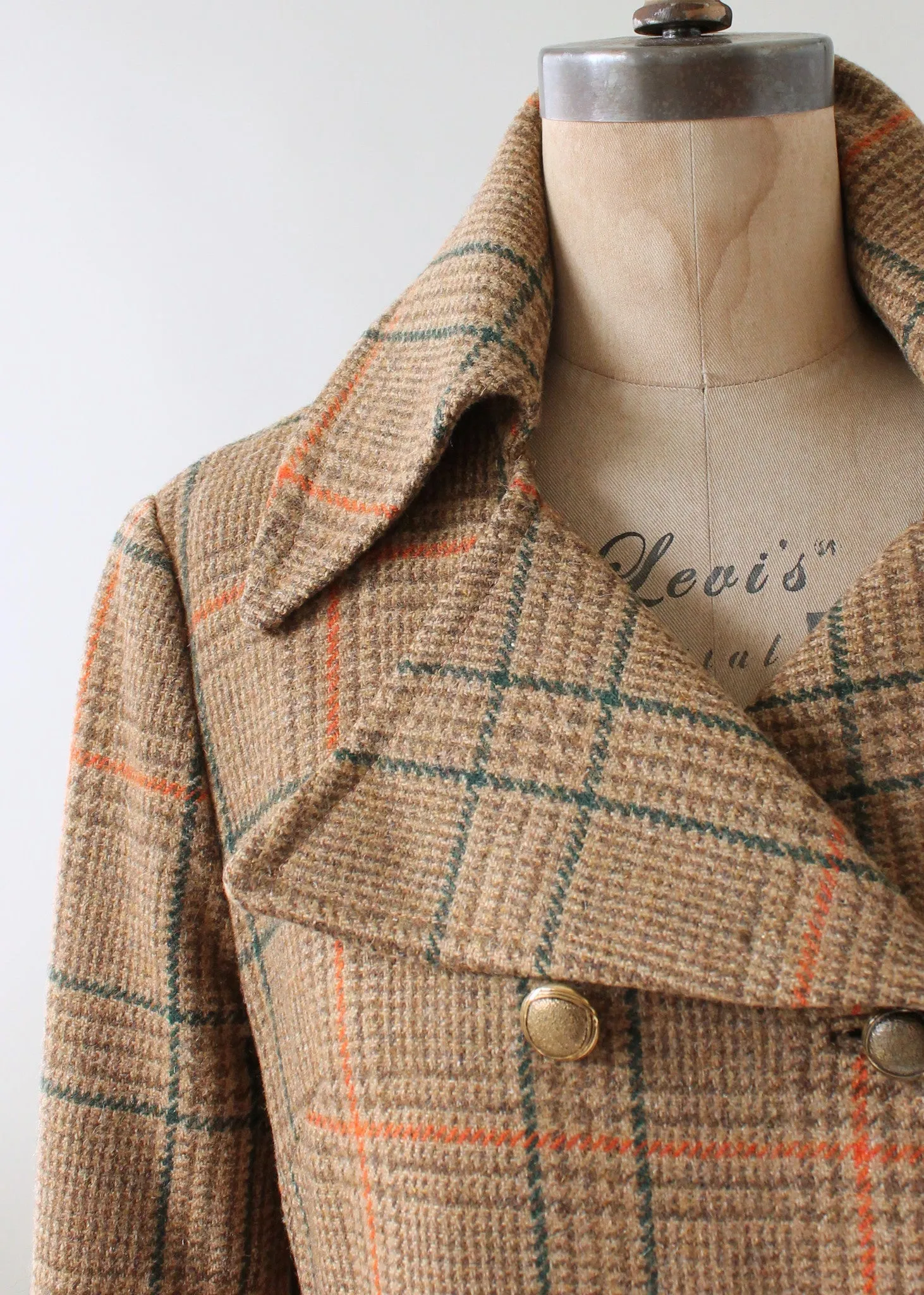 Vintage 1960s Plaid Tweed Car Coat