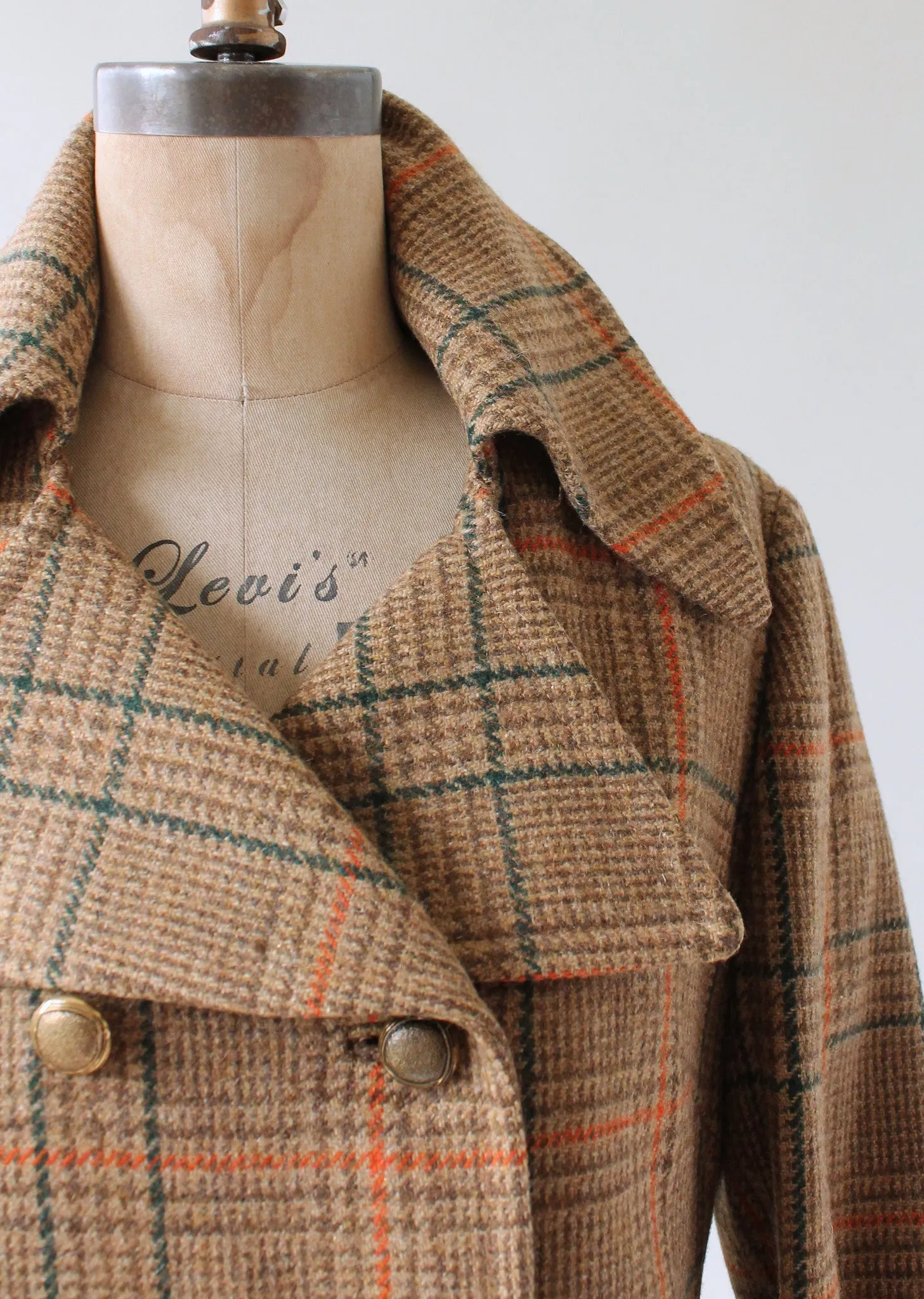 Vintage 1960s Plaid Tweed Car Coat