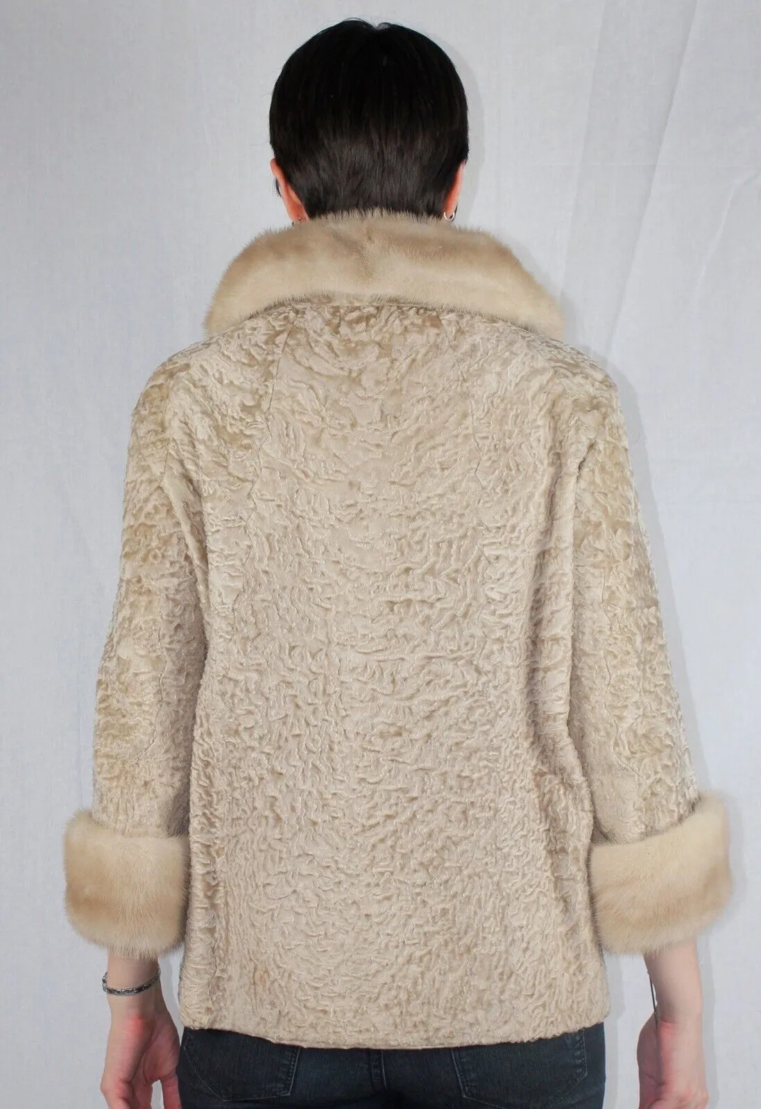 Vintage Light Broadtail Jacket w/ Tourmaline Mink Fur Collar -M