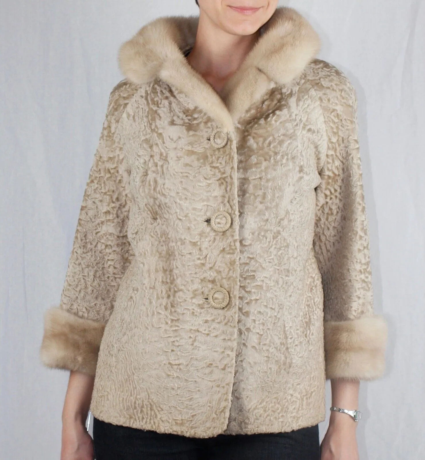 Vintage Light Broadtail Jacket w/ Tourmaline Mink Fur Collar -M