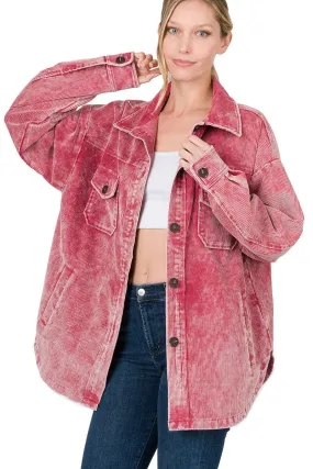 Vintage Washed Corduroy Shacket - Rose Pink