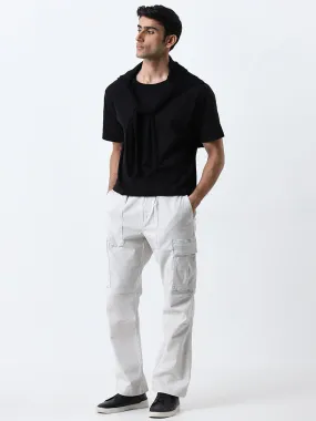 WES Casuals Light Grey Relaxed-Fit Cotton Blend Chinos