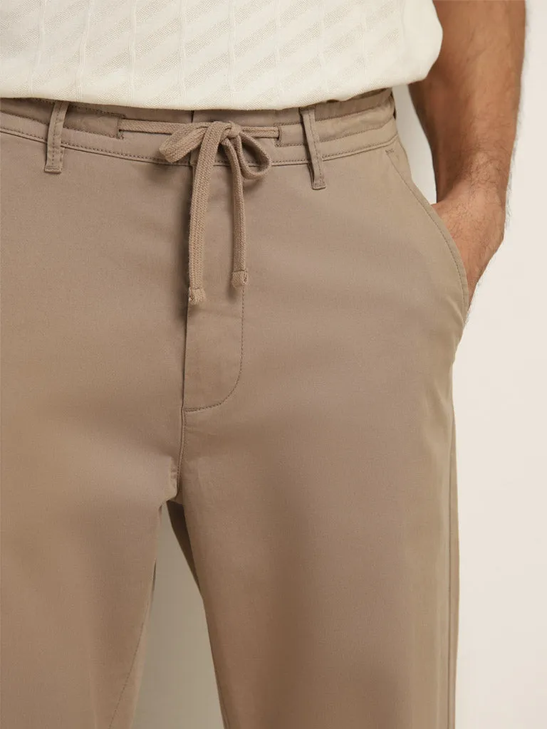 WES Casuals Taupe Relaxed-Fit Mid-Rise Cotton Blend Chinos