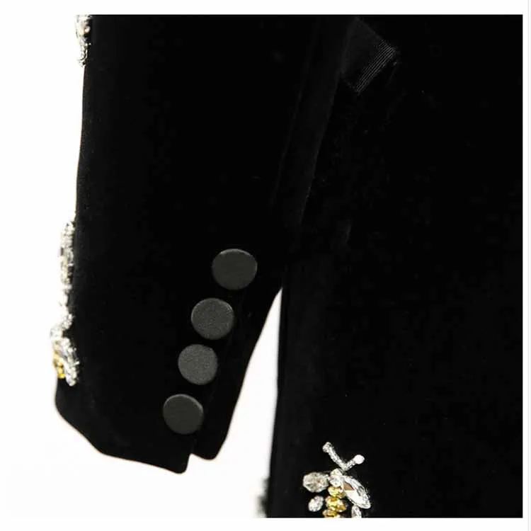 Women Black Diamond-studded blazer Crystal Cashmere Jacket