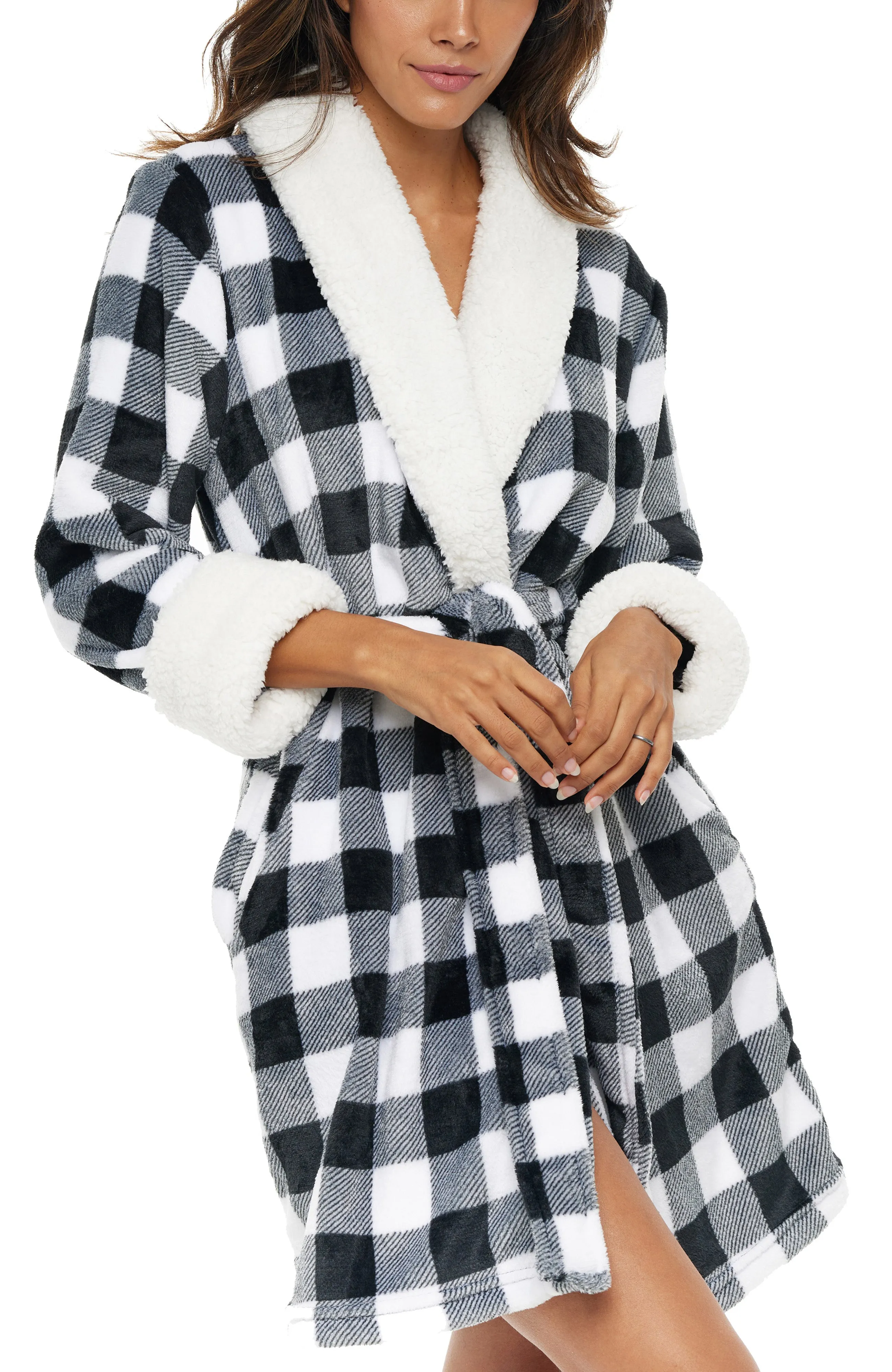 Women's Classic Plush Robe, Short Fleece Bathrobe Solids