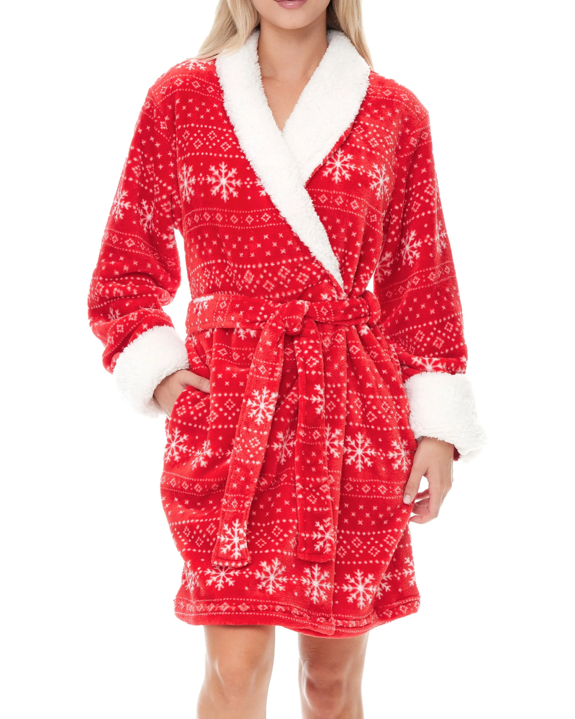 Women's Classic Plush Robe, Short Fleece Bathrobe Solids