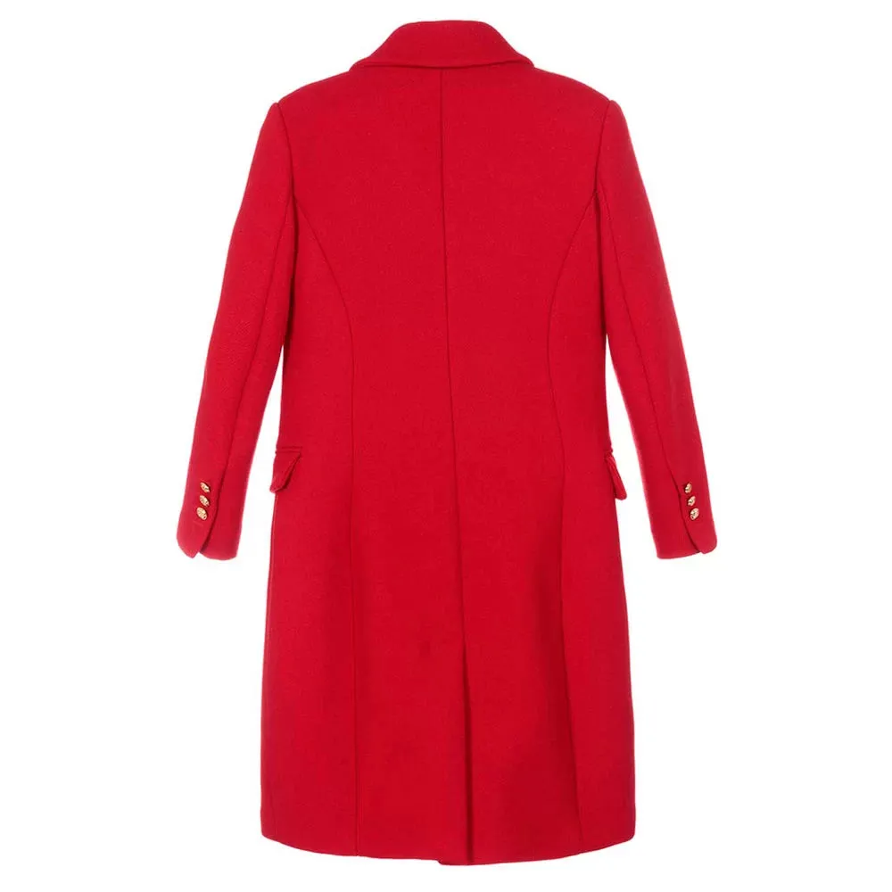 Women’s Red Double Breasted Coat With Golden Buttons For Christmas Sale