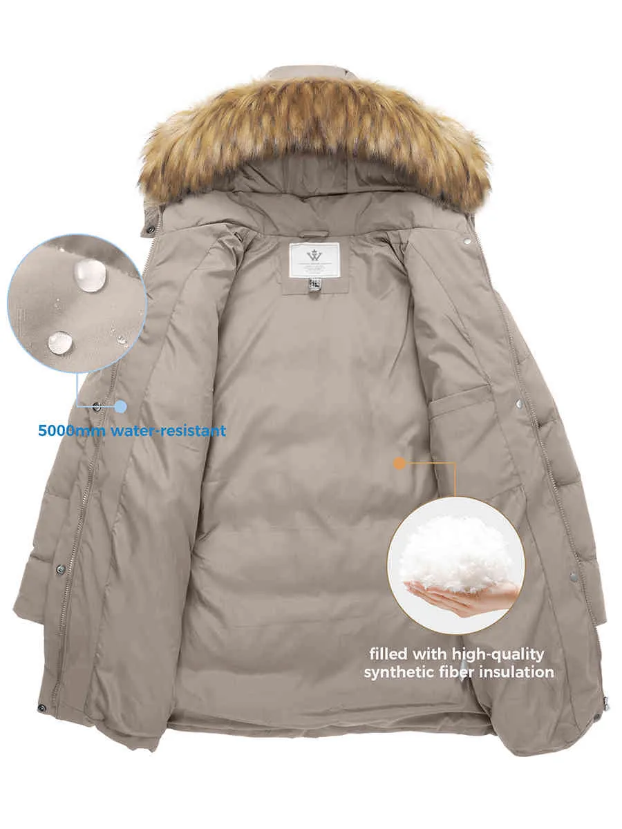 Women's Winter Thicken Puffer Coat Warm Jacket with Fur Removable Hood