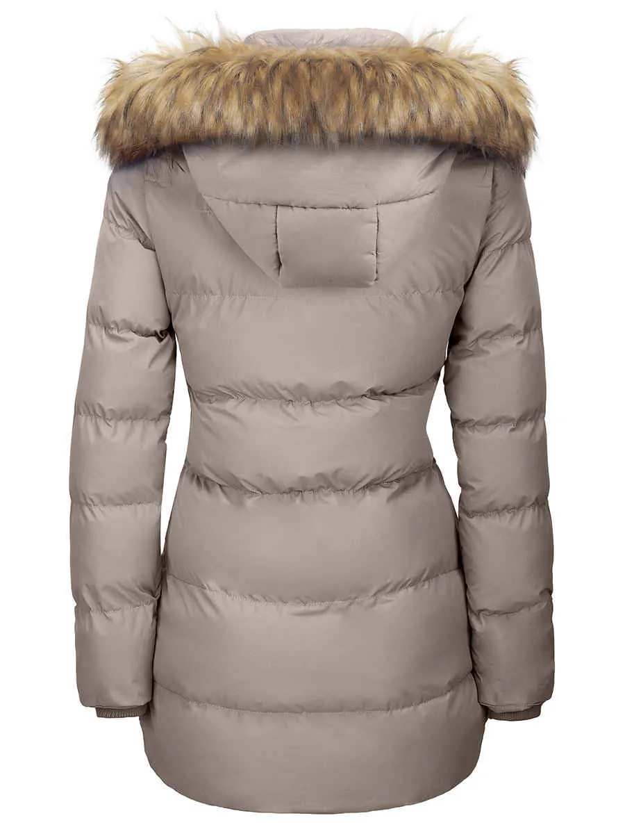 Women's Winter Thicken Puffer Coat Warm Jacket with Fur Removable Hood