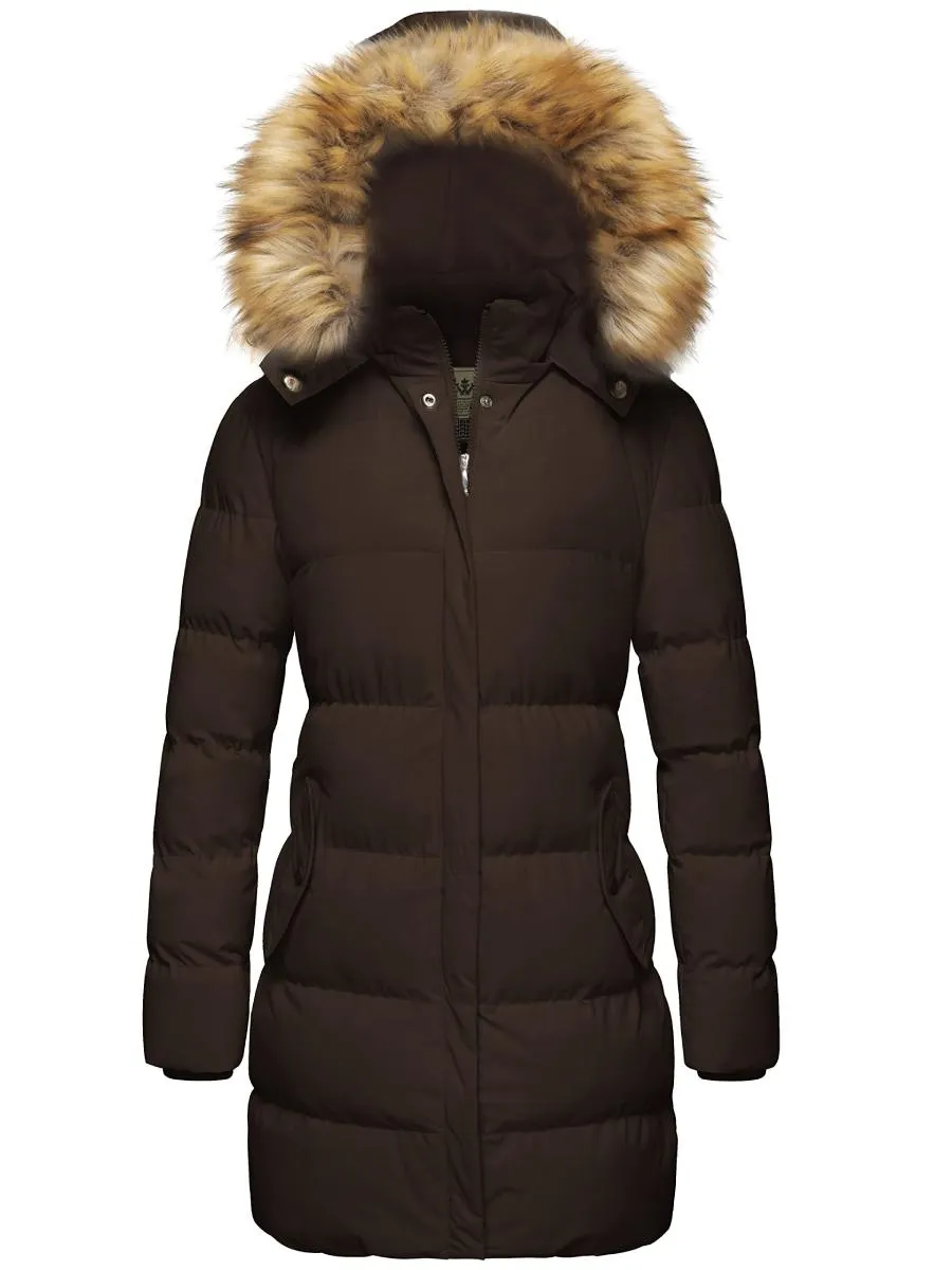 Women's Winter Thicken Puffer Coat Warm Jacket with Fur Removable Hood