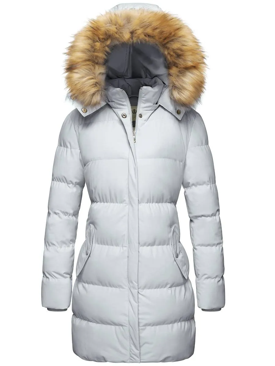 Women's Winter Thicken Puffer Coat Warm Jacket with Fur Removable Hood