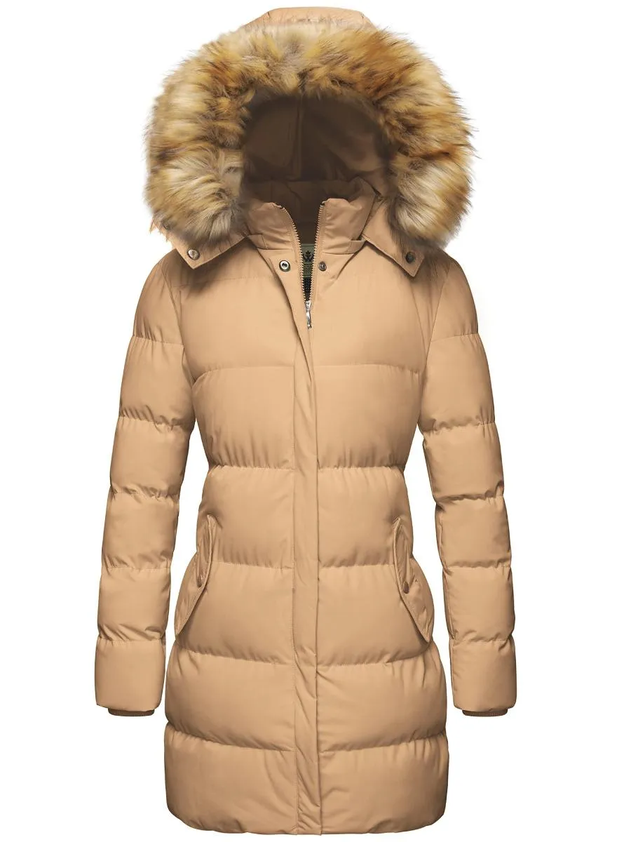 Women's Winter Thicken Puffer Coat Warm Jacket with Fur Removable Hood