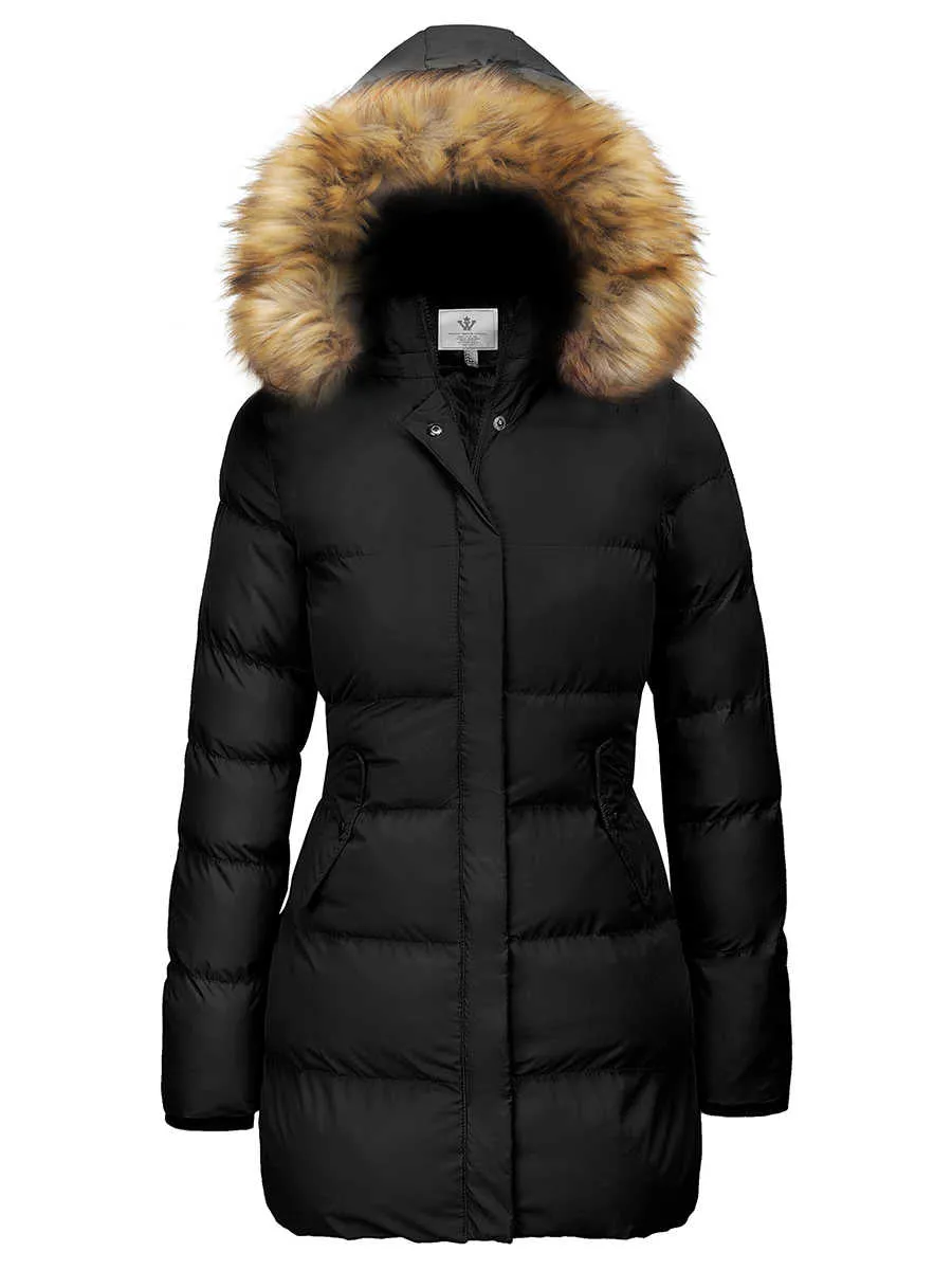 Women's Winter Thicken Puffer Coat Warm Jacket with Fur Removable Hood