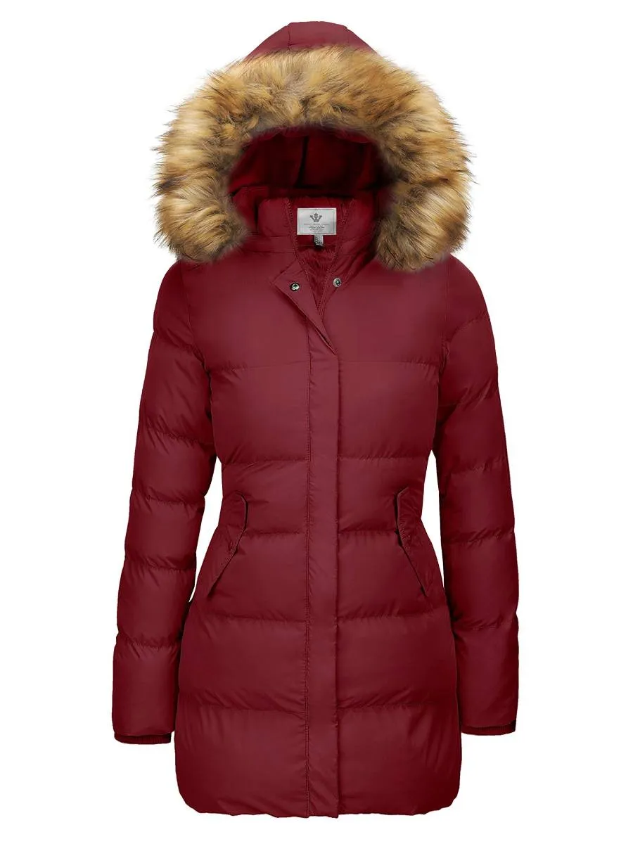 Women's Winter Thicken Puffer Coat Warm Jacket with Fur Removable Hood