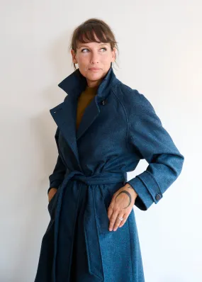 Womens woollen winter coat in Blue marl