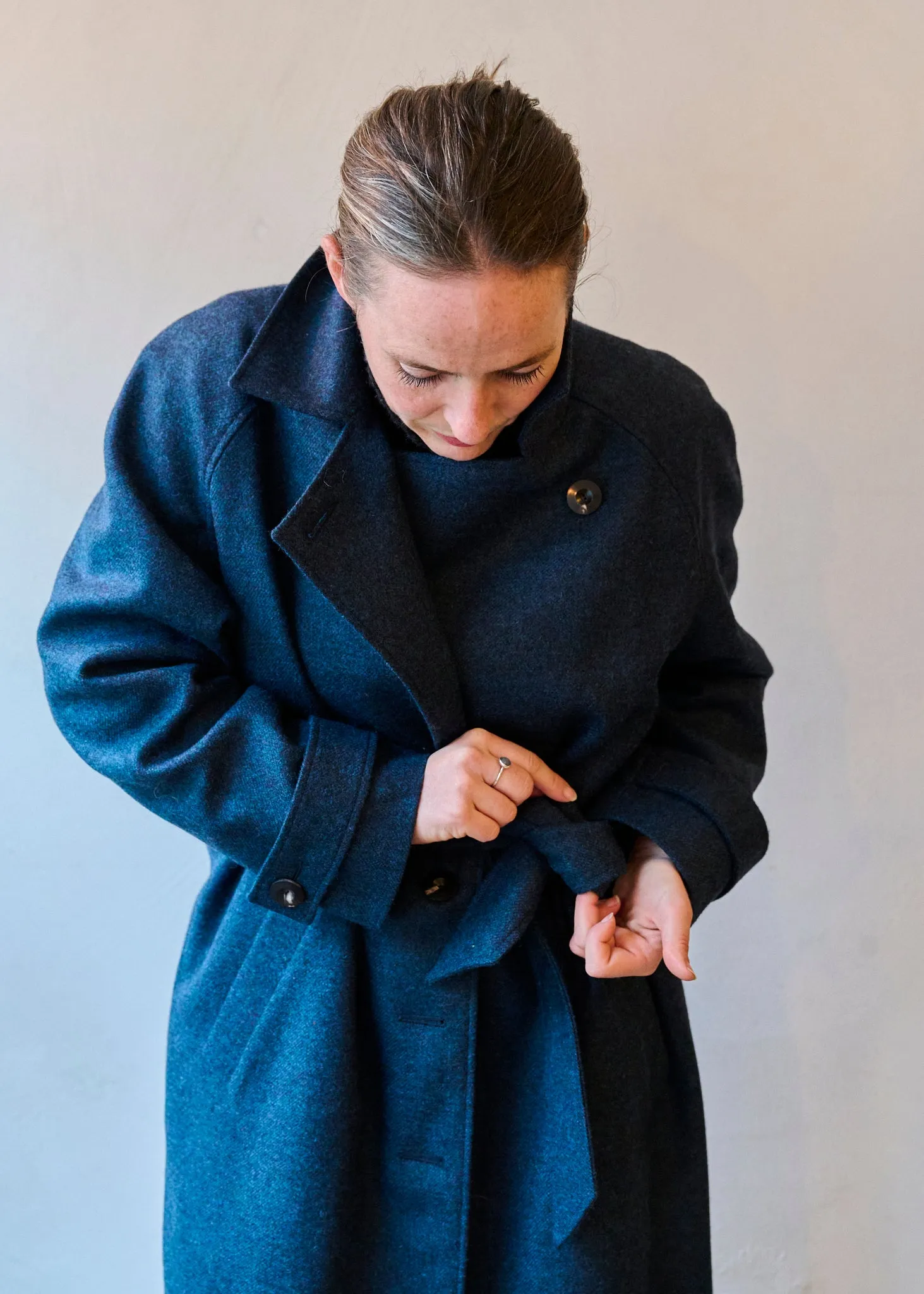 Womens woollen winter coat in Blue marl