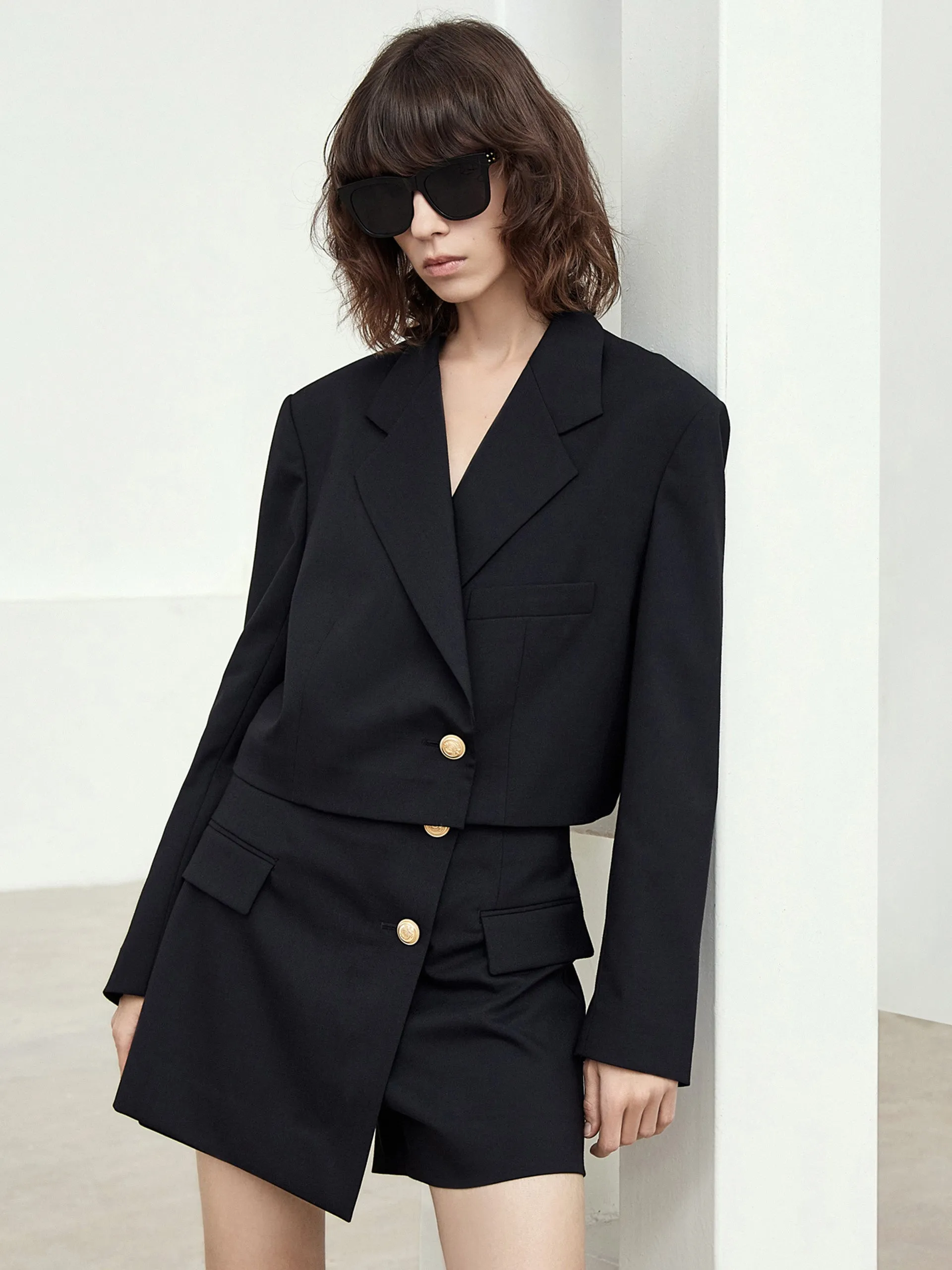 Wool-blend Crop Suit Coat