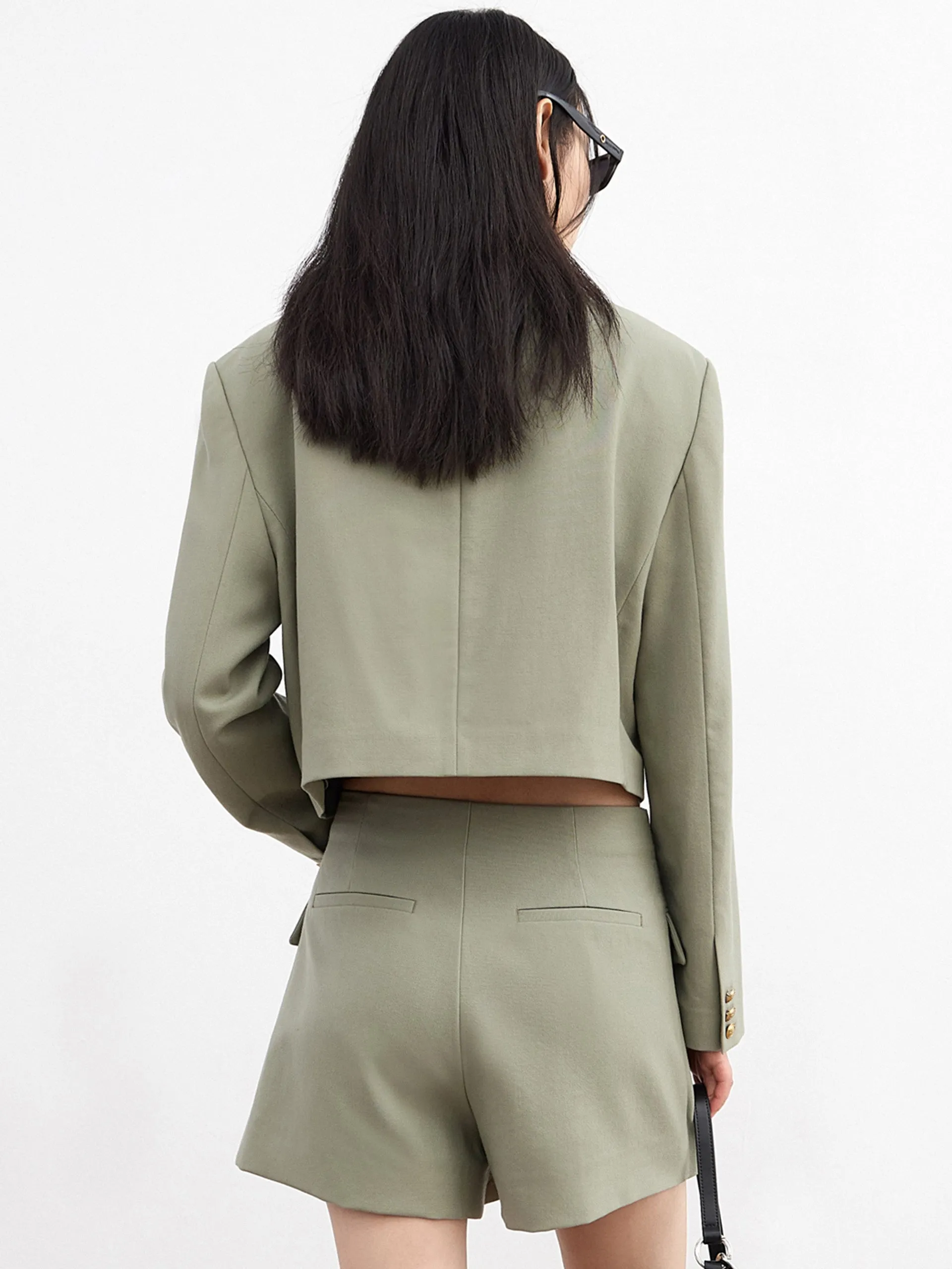 Wool-blend Crop Suit Coat