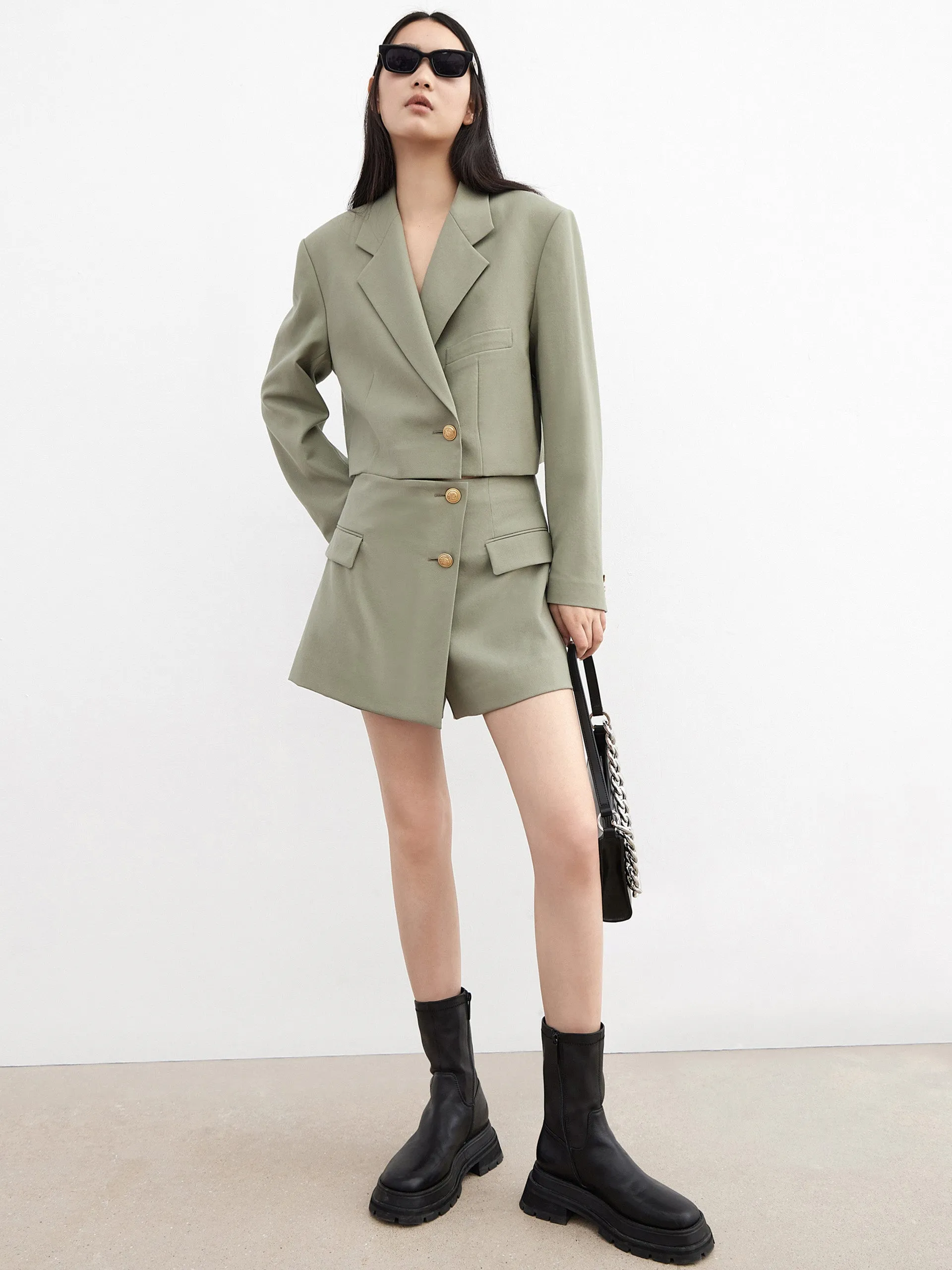 Wool-blend Crop Suit Coat